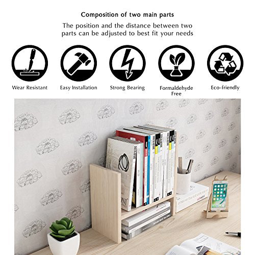 Jerry &#x26; Maggie - Desktop Organizer Office Storage Rack Adjustable Wood Display Shelf | Birthday Gifts - Toy - Home Decor | - Free Style Rotation Display - True Natural Stand Shelf White Wood Tone