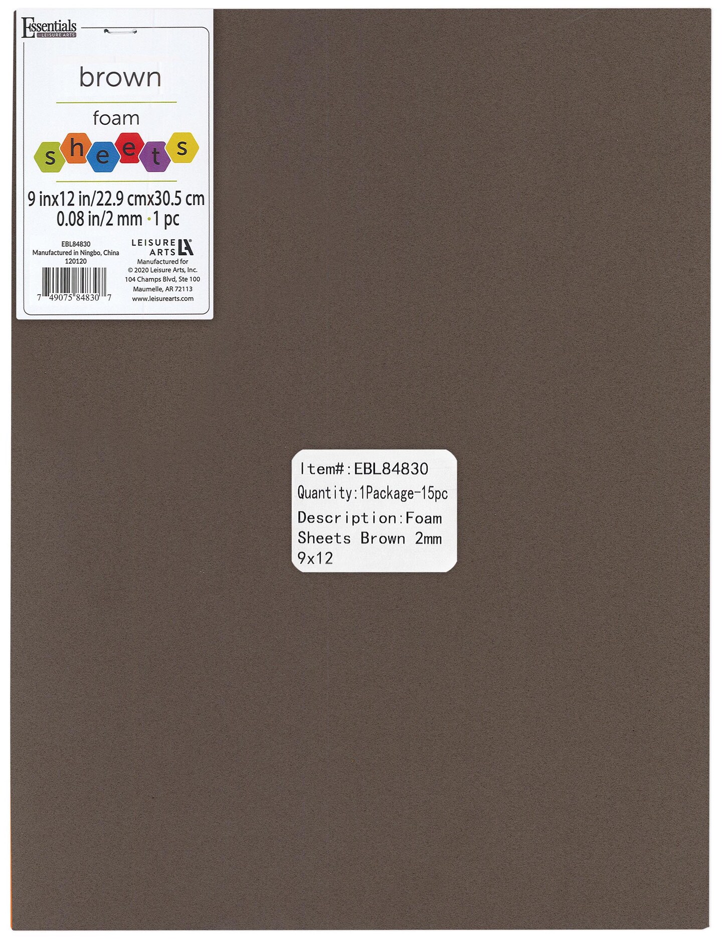 Essentials By Leisure Arts Arts Foam Sheet 9x12&#x22; 2mm Brown 15pc