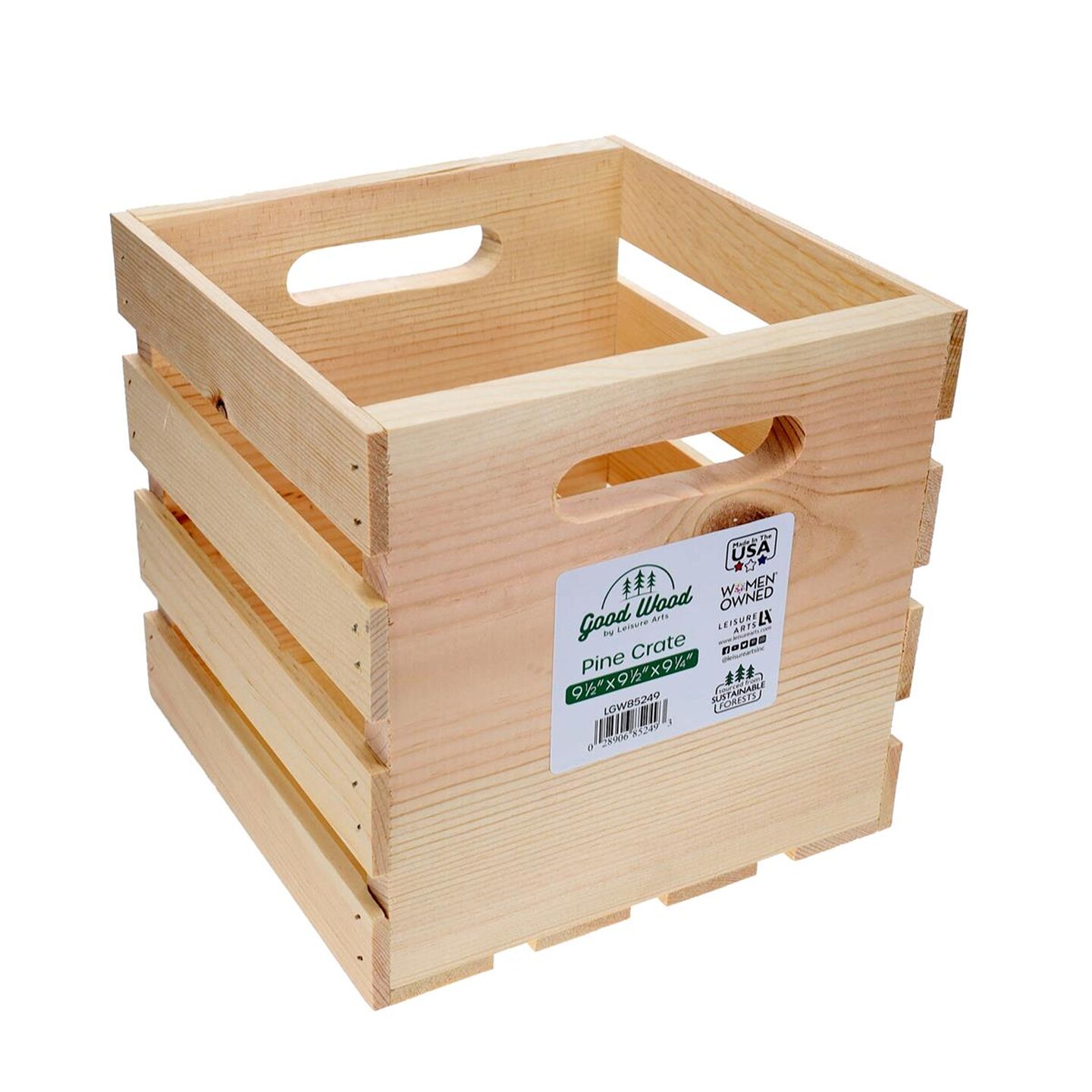 Good Wood by Leisure Arts Wooden Crate, wood crate unfinished,  wood crates for display, wood crates for storage, wooden crates unfinished, Pine, 9.5&#x22; x 9.5&#x22; x 9.25&#x22;