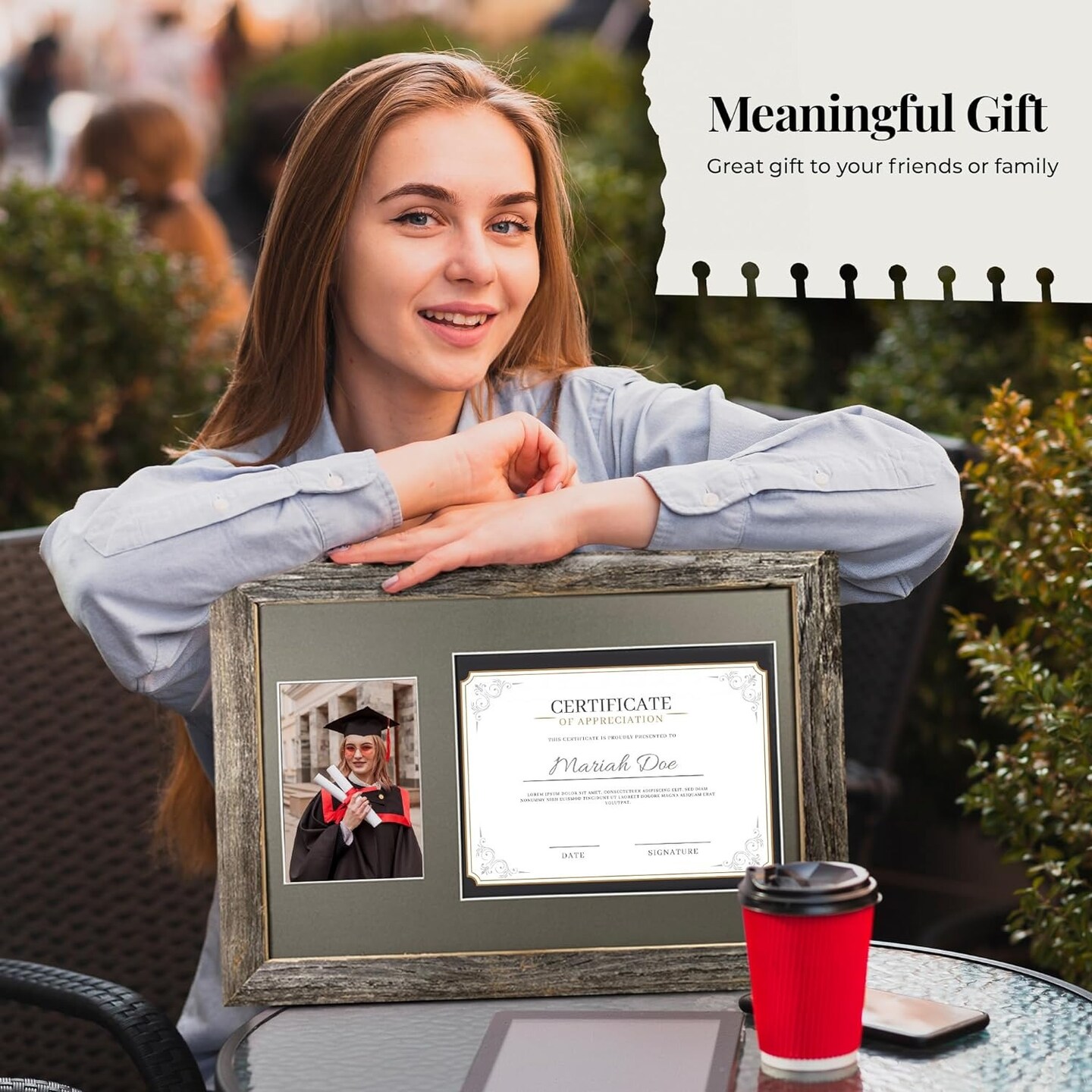 Rustic Farmhouse 12 x 18 Graduation Diploma Frame with Mat, fitted for 5 x 7 Cap &#x26; Grown Photo and 8.5 x 11 Diploma Certificate Display