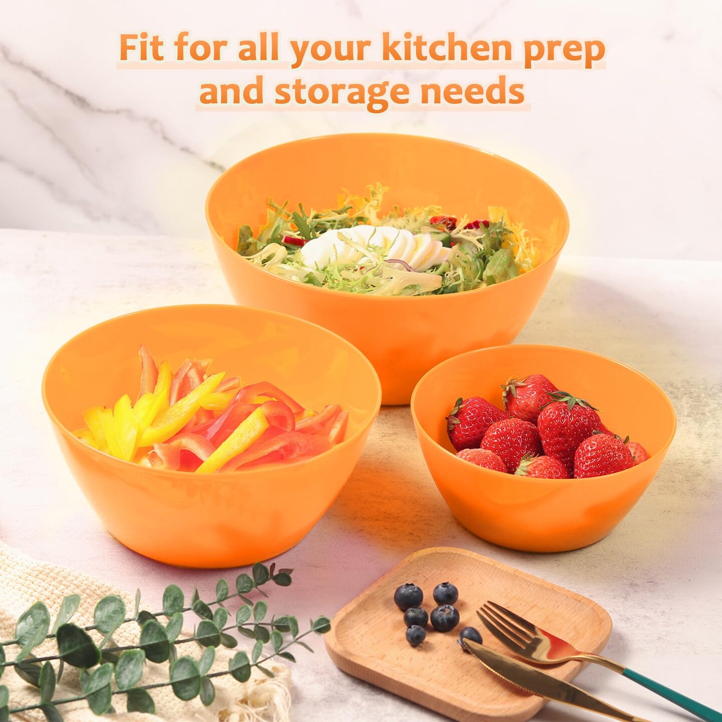 3 Pieces Mixing Bowls with Lids Set&#xFF0C;Plastic Mixing Bowls for Kitchen Preparing&#xFF0C;Serving and Storing&#xFF0C;Set of 3-Includes 3 Bowls and 3 Lids&#xFF0C;BPA-FREE Neat Nesting Bowls with Sealing Lids (Orange)
