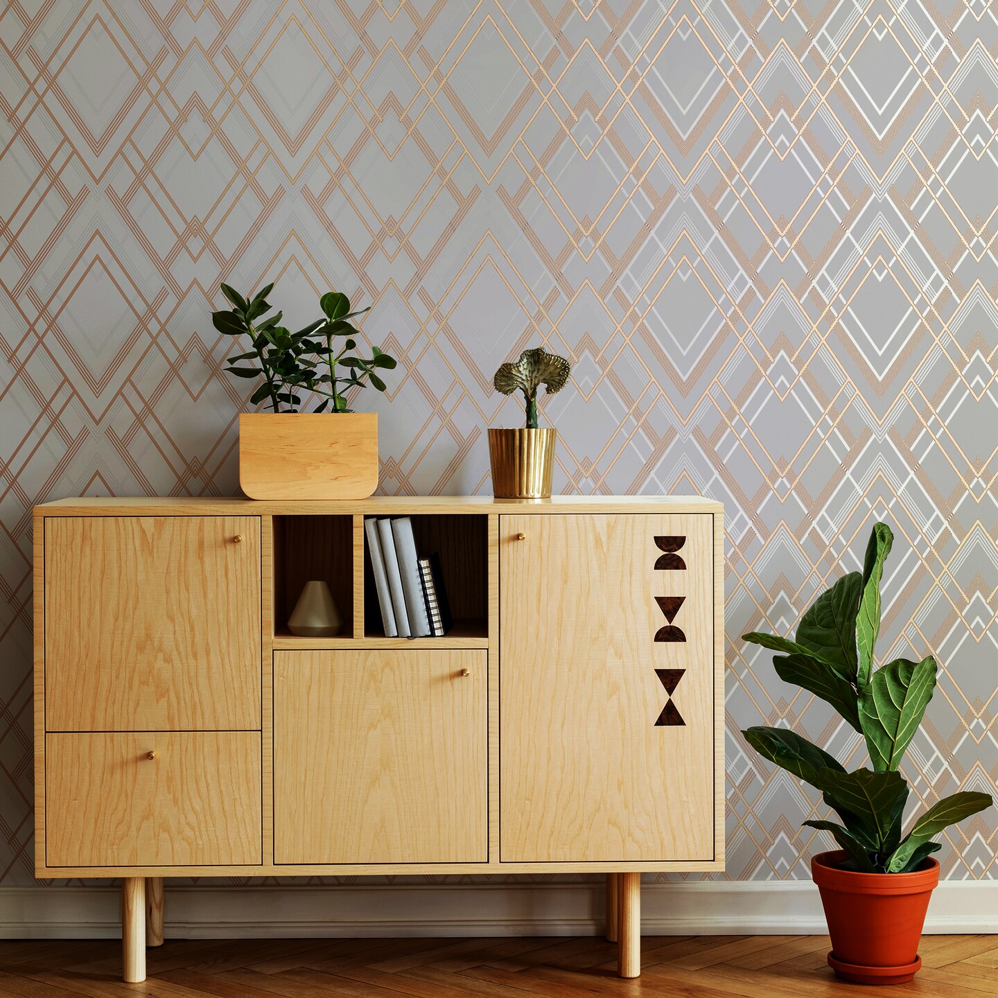 Ritz Grey and Rose Gold Wallpaper