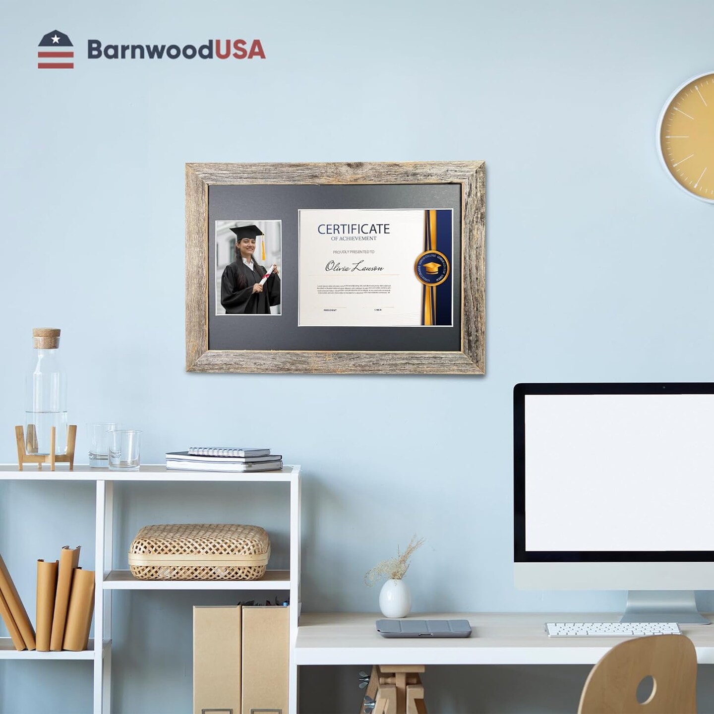 Rustic Farmhouse 12 x 18 Graduation Diploma Frame with Mat, fitted for 5 x 7 Cap &#x26; Grown Photo and 8.5 x 11 Diploma Certificate Display