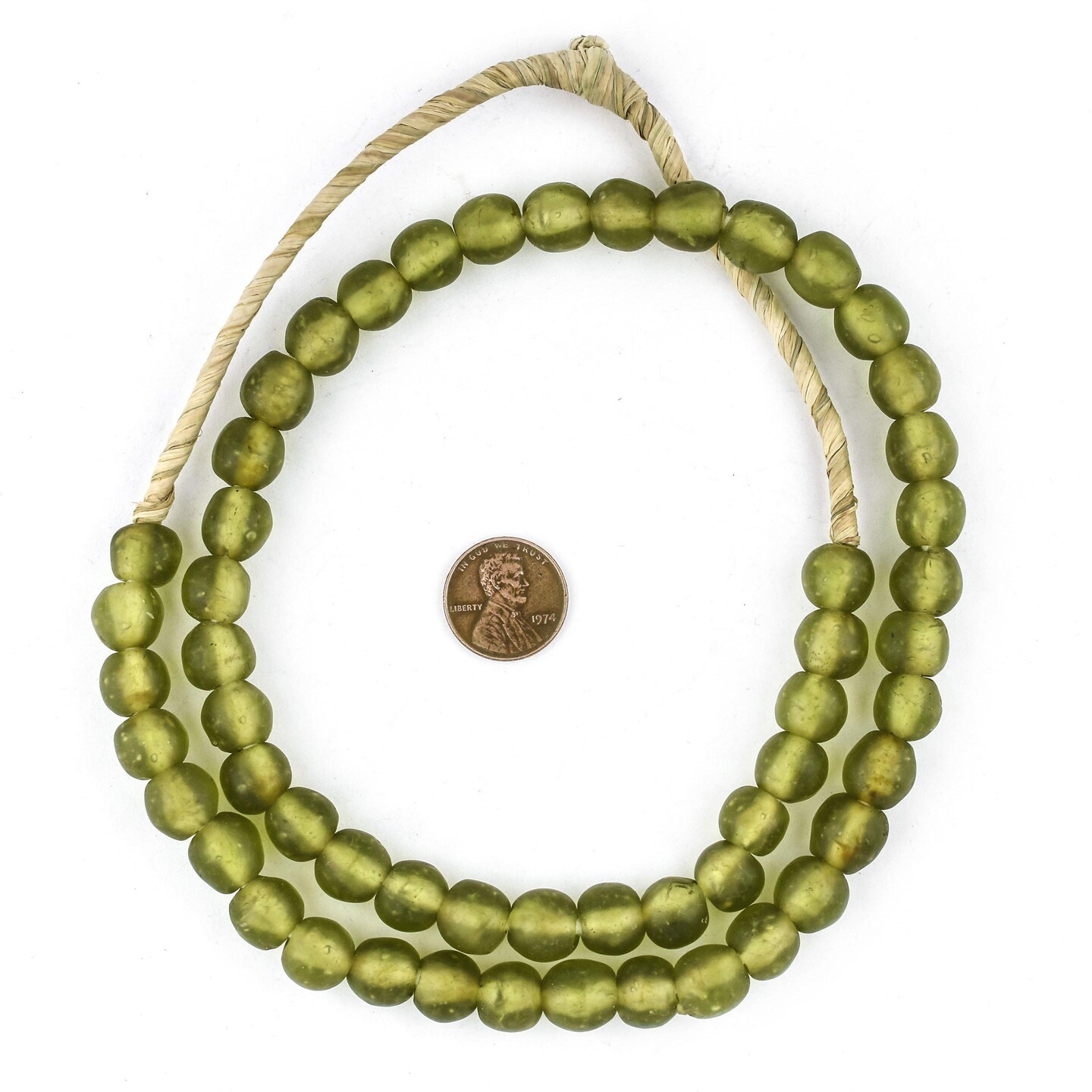 The Bead Chest Olive Green Recycled Glass Beads 11mm Ghana African Sea Glass Round Large Hole 28 Inch Strand Handmade Fair Trade