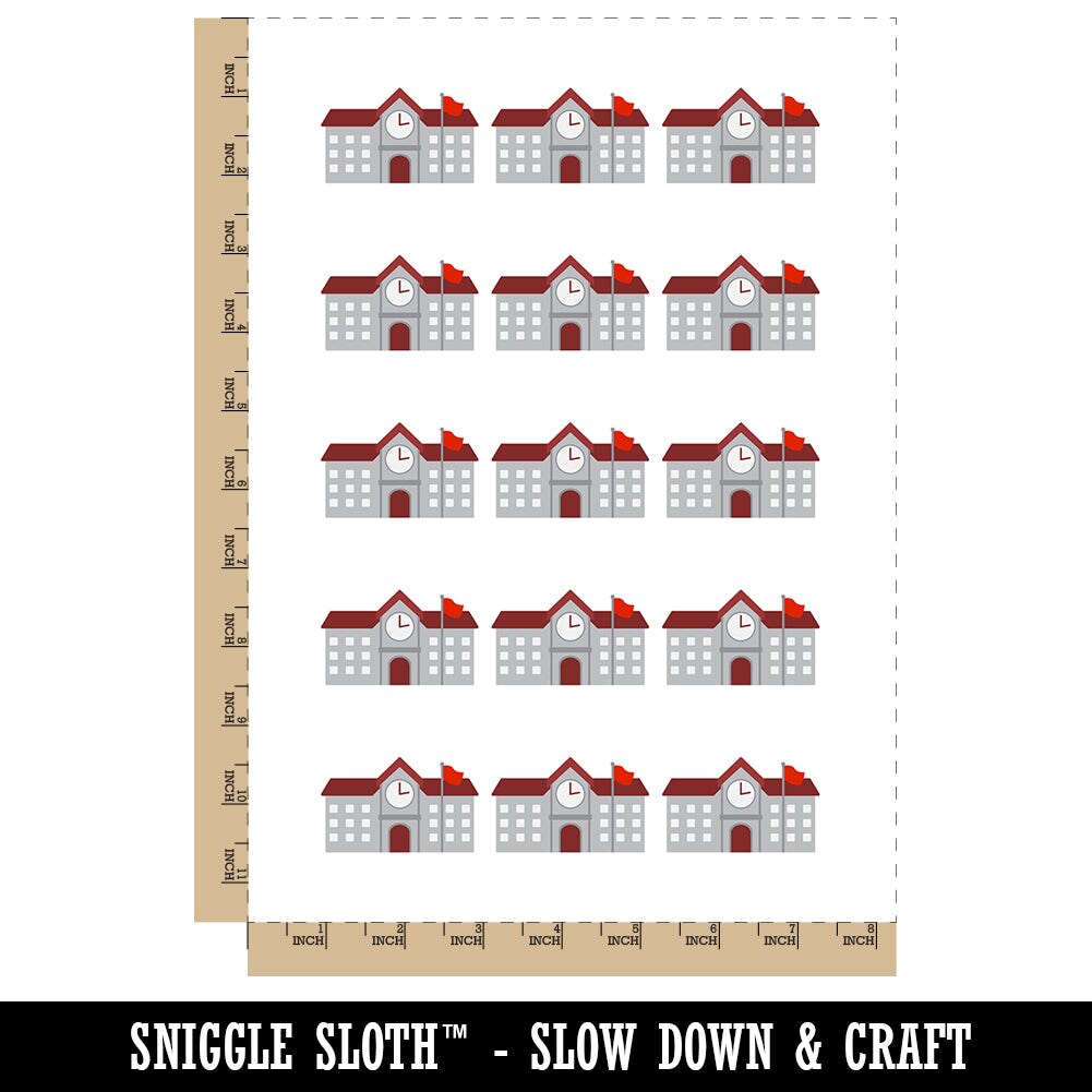 School Building Icon Temporary Tattoo Water Resistant Fake Body Art Set Collection (1 Sheet)