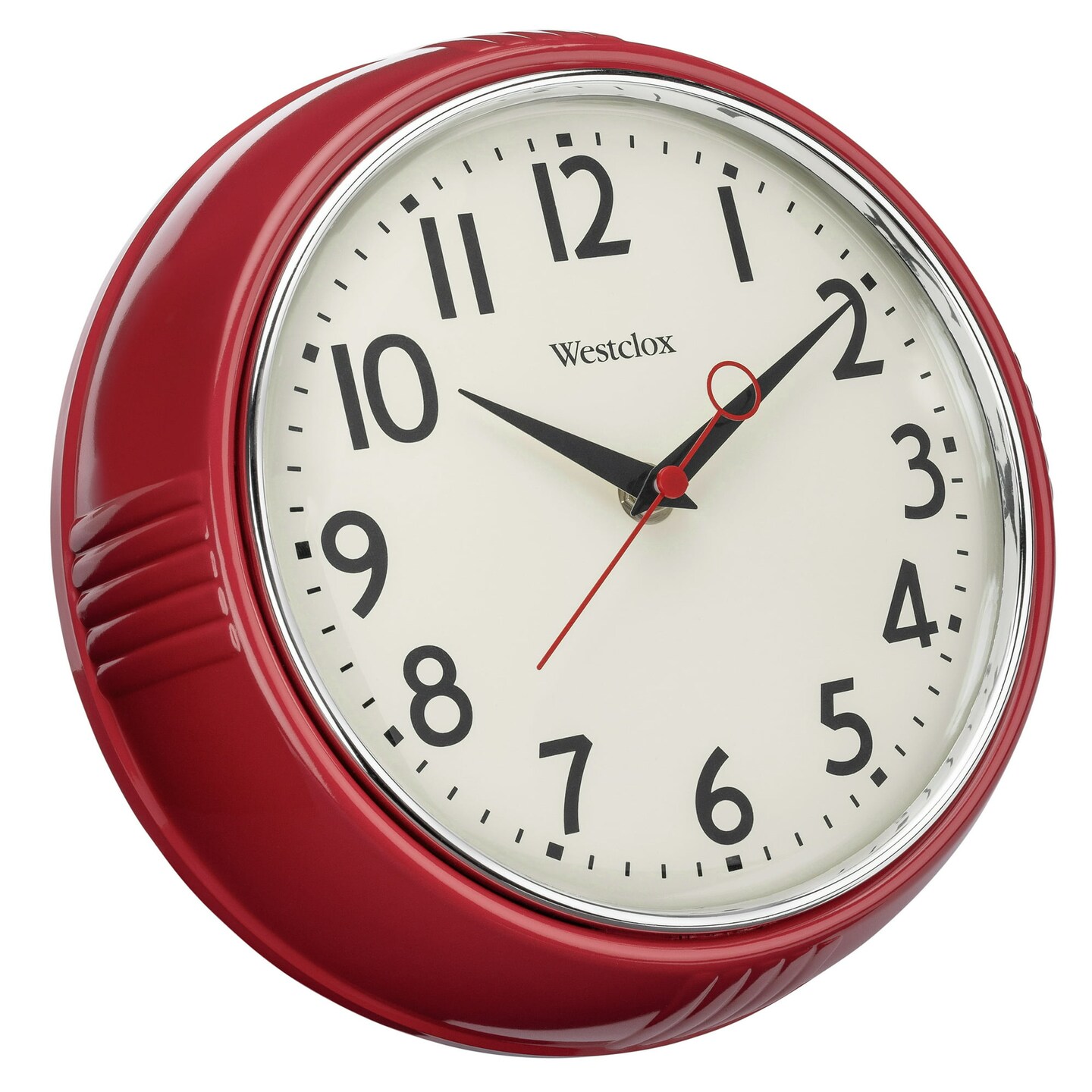 Westclox 9.5&#x22; Red Retro 1950s Convex Glass Lens Analog Quartz Accurate Wall Clock