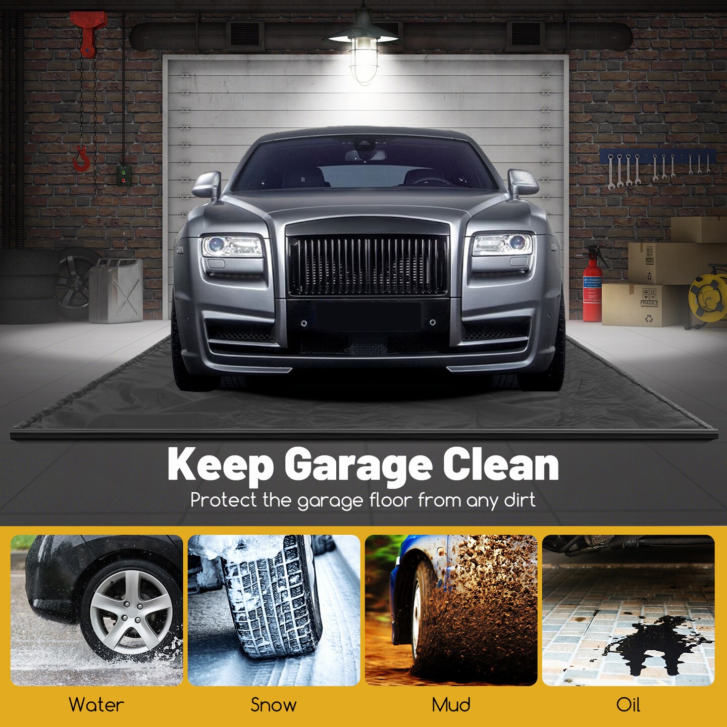 Costway Garage Floor Mat Non-Slip Containment Mat for Waterproof Protection Black Middle/Large