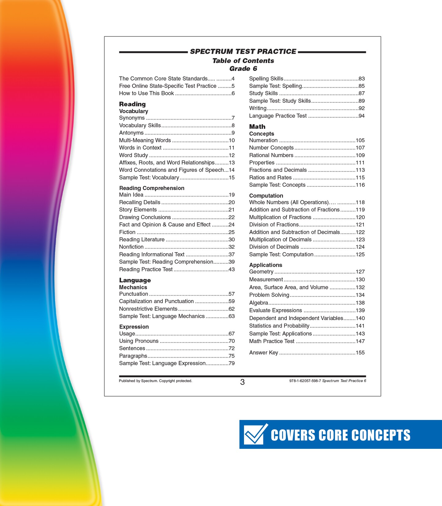 Spectrum Grade 6 Test Practice Workbooks, Ages 10 to 11, Math, Language Arts, and Reading Comprehension 6th Grade Test Practice, Reproducible Book, Vocabulary, Writing, and Math Practice - 160 Pages