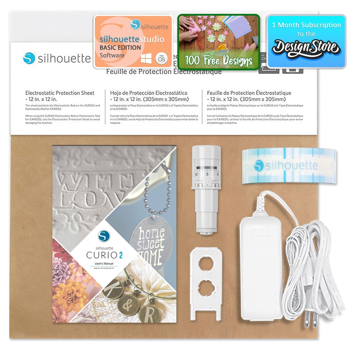Silhouette Curio 2 w/ 38 Oracal Vinyl Sheets, Siser HTV, Guides, 24 Pens