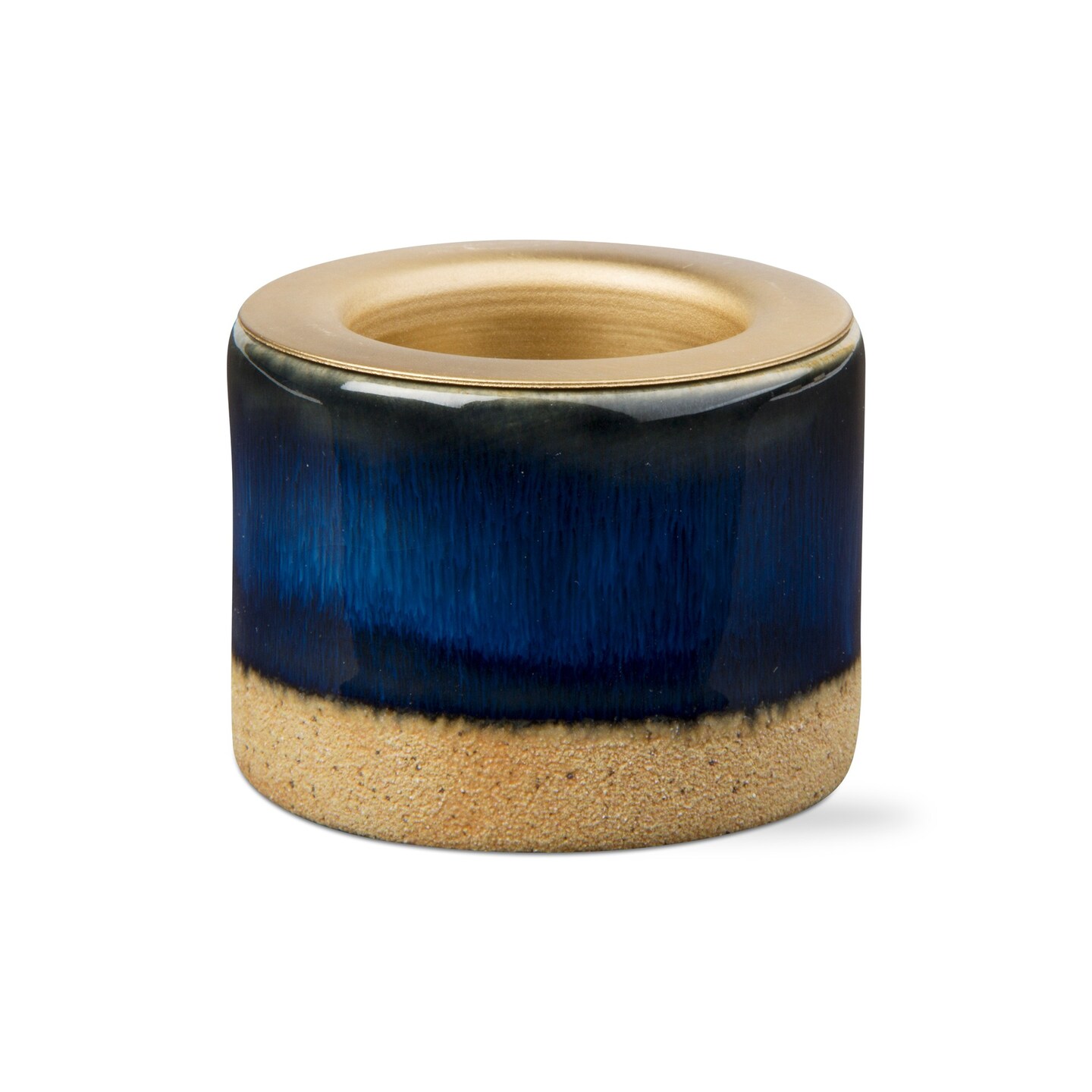 Glazed Navy Stoneware Taper Tealight Candle Holder, 2.5L x 2.5W x 1.95H inches
