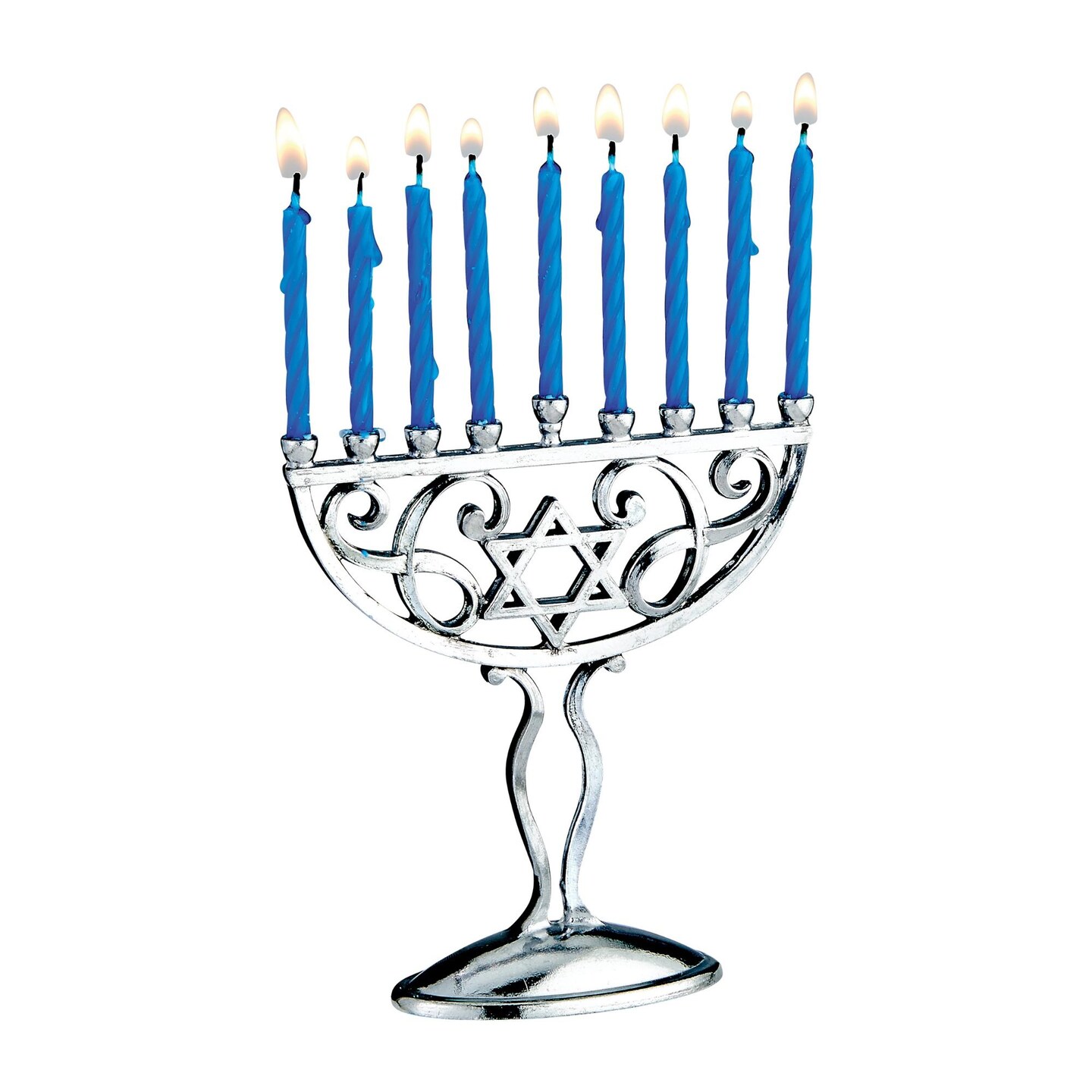 Rite Lite 45pc Silver and Blue Classic Style Mini Hanukkah Menorah Set with Candles 4.75"