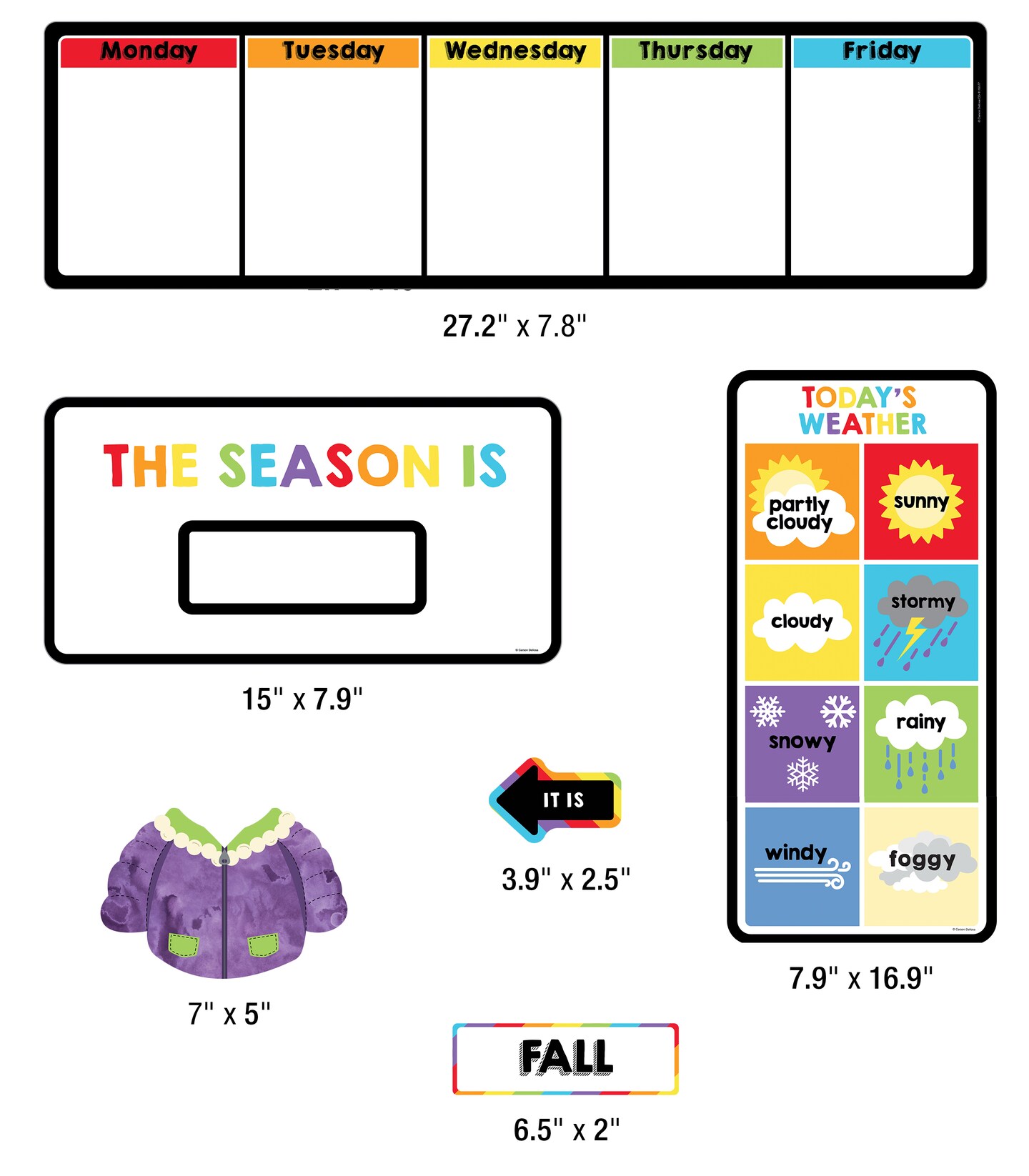 Carson Dellosa 56 pc Bundle of Dress for the Weather Bulletin Board Decorations, Panda Bear With Seasonal Accents and Clothes, Days of the Week Chart, Circle Time Learning Center and Classroom Decor