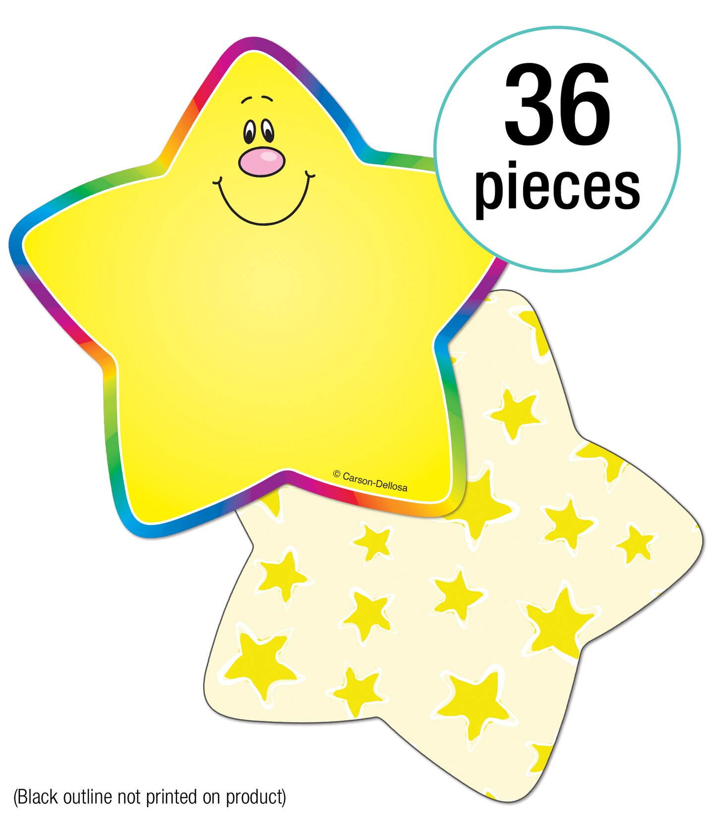 Carson Dellosa 36-Piece Mini Stars Bulletin Board Cutouts, Star Cutouts for Bulletin Boards, Yellow with Rainbow Colored Border Star Bulletin Board Decorations and Classroom Décor