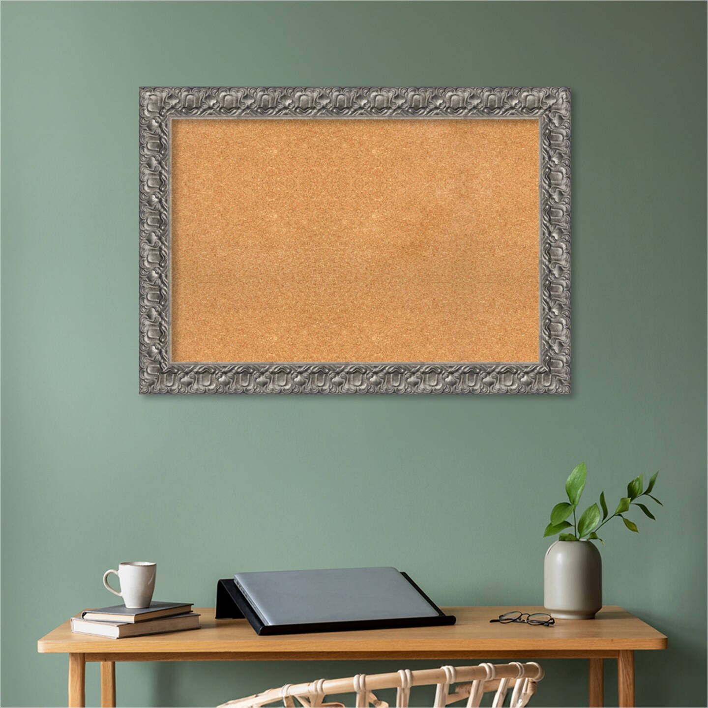 Silver Luxor Wood Framed Corkboard, Natural Cork