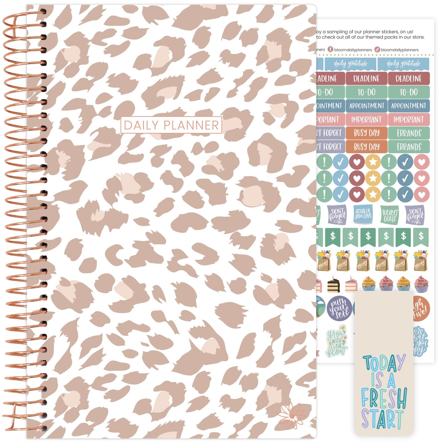 bloom daily planners Undated Soft Cover Planner, 5.5&#x22; x 8.25&#x22;, Tan Leopard