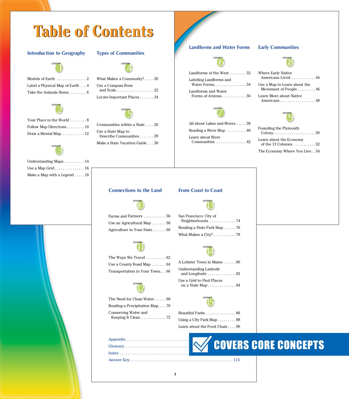 Spectrum Geography 3rd Grade Workbook, Ages 8 to 9, Grade 3 Geography, Covering Different Types of Communities, Landforms, Oceans, Environments, and Map Skills - 128 Pages