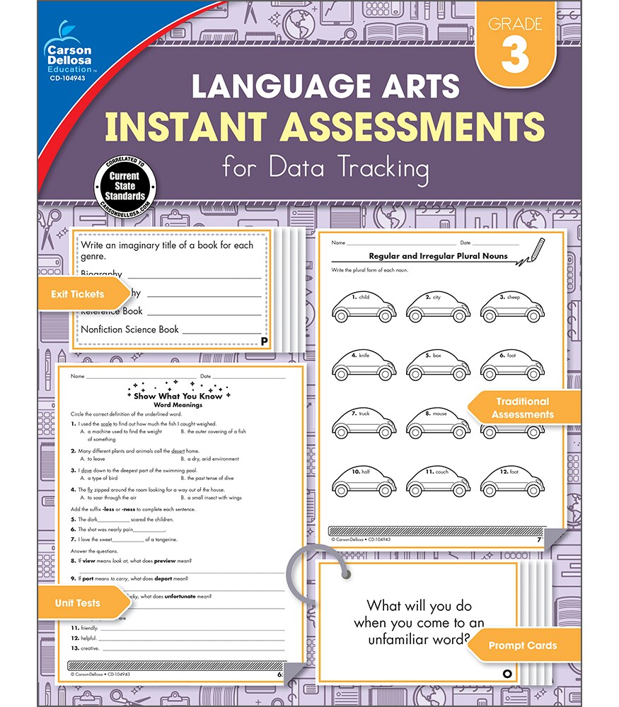 Carson Dellosa Language Arts Instant Assessments for Data Tracking Book, Grammar, Decoding Words, Fluency, and Reading Comprehension 3rd Grade Tests, Classroom or Homeschool Curriculum