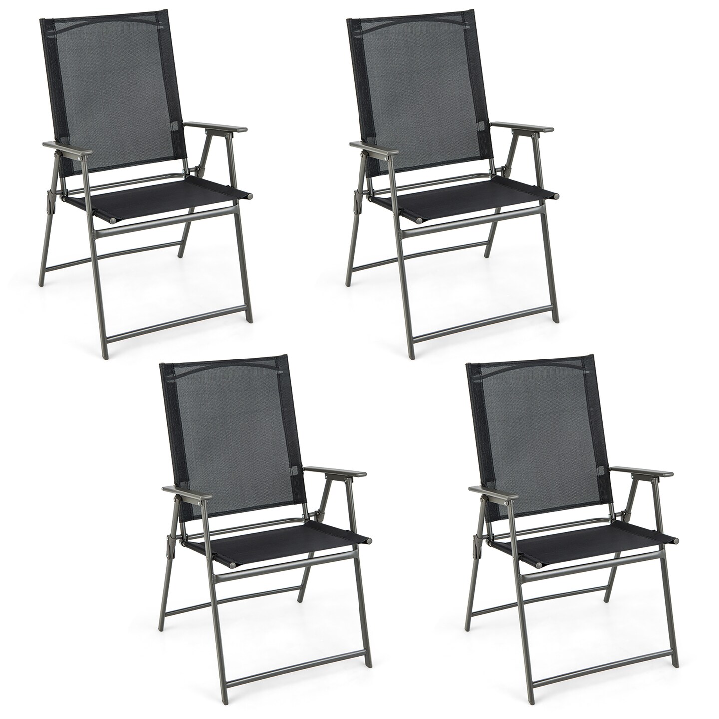 Costway 4pcs Patio Folding Portable Dining Chairs Metal Frame Armrests Garden Black/Grey/White
