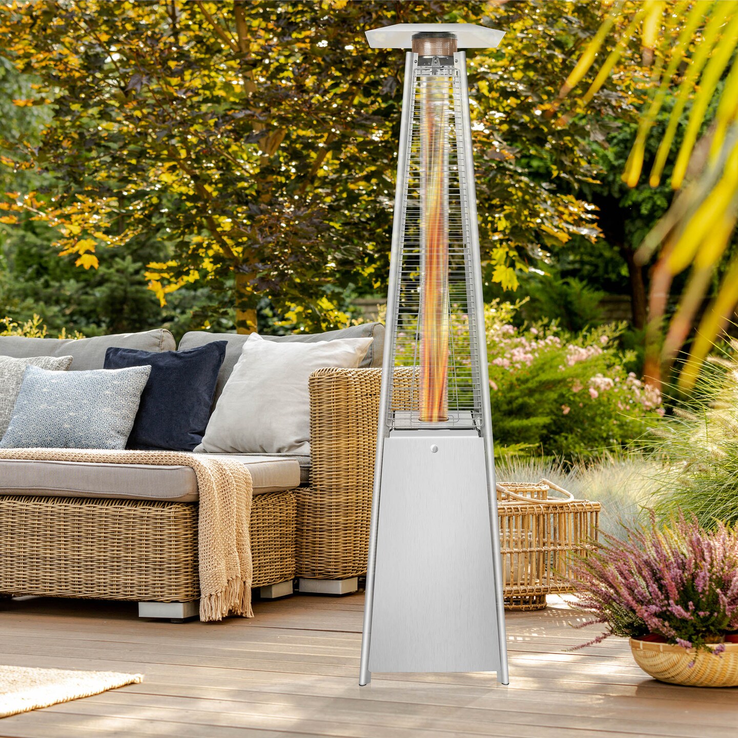 Casafield Outdoor Propane Patio Heater with Wheels - Modern Dancing Flame, Commercial &#x26; Residential, Uses Standard 20lb LP Gas Tank