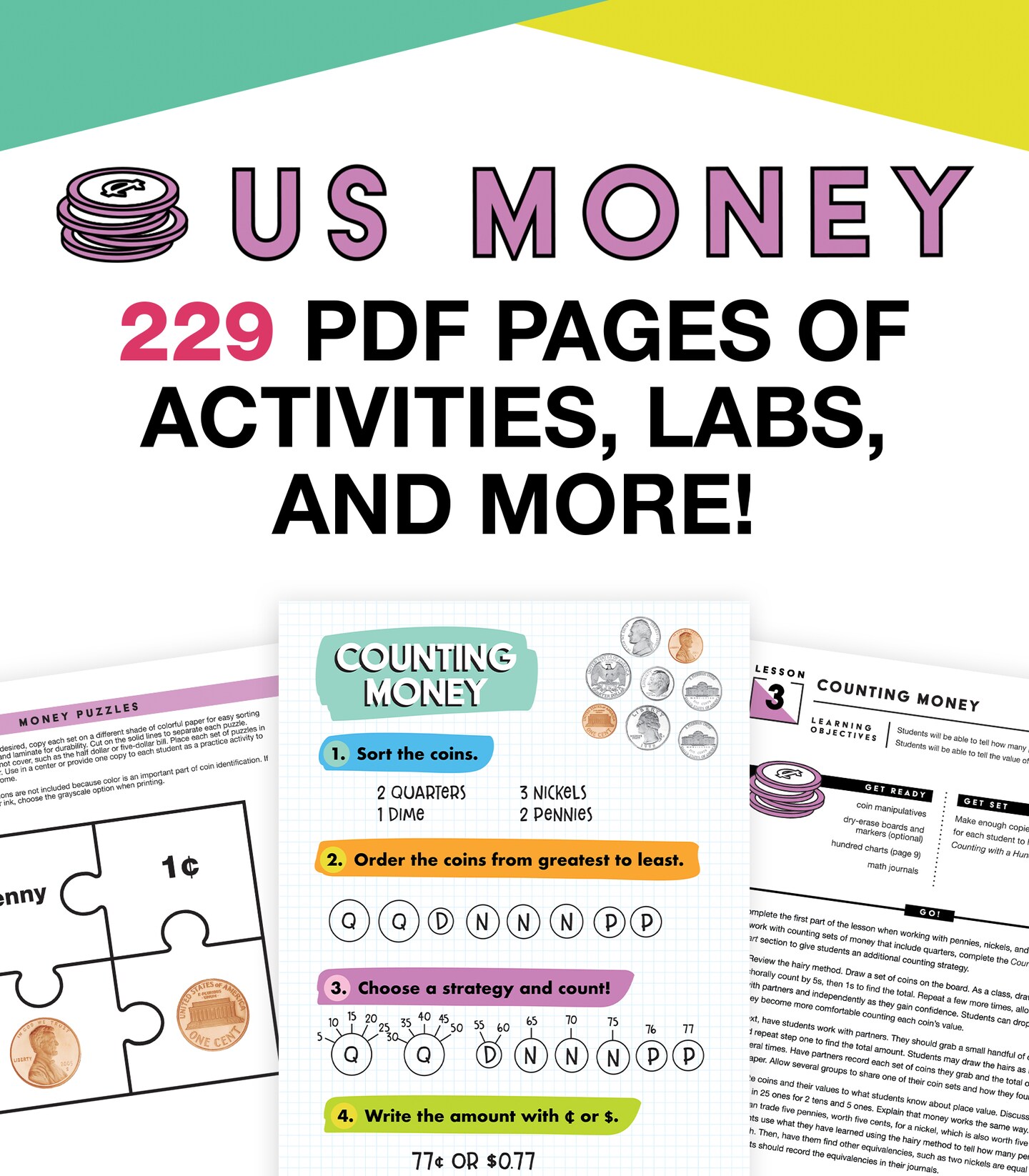 Carson Dellosa In A Flash US Money Instructional Resources—Flash Drive With Math Lessons, Journal, Templates, Posters, Charts, Games for Learning Currency and Counting Money, Grades 1-2 (229 pgs)