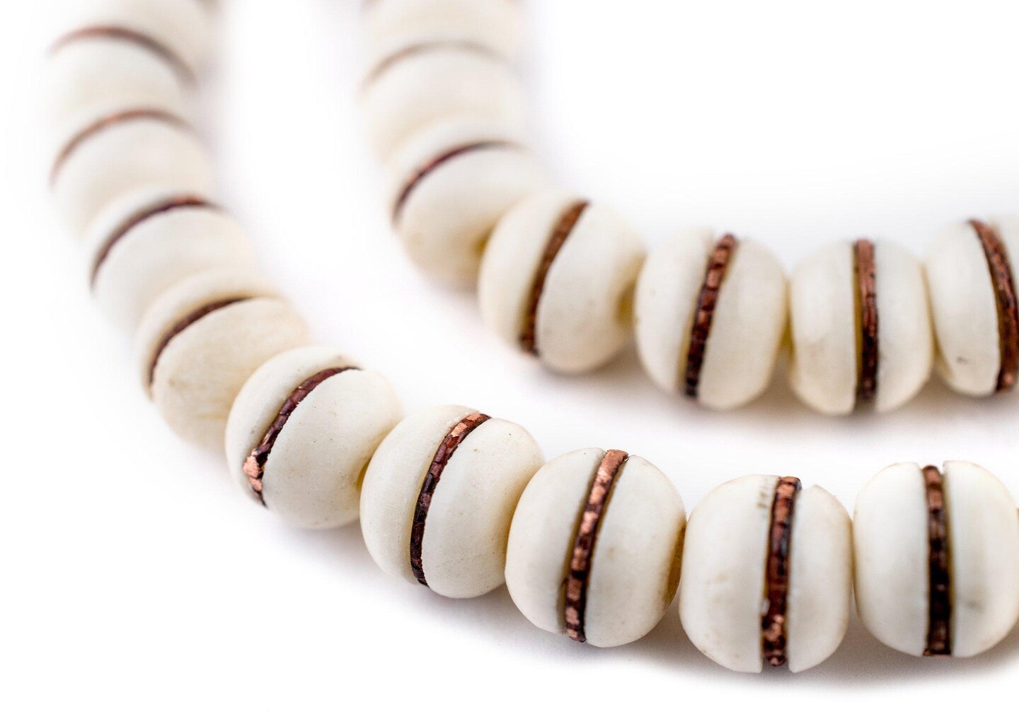 TheBeadChest Copper-Inlaid White Bone Mala Beads (10mm): Nepal Spacers Buddhist Tibetan Prayer Beads