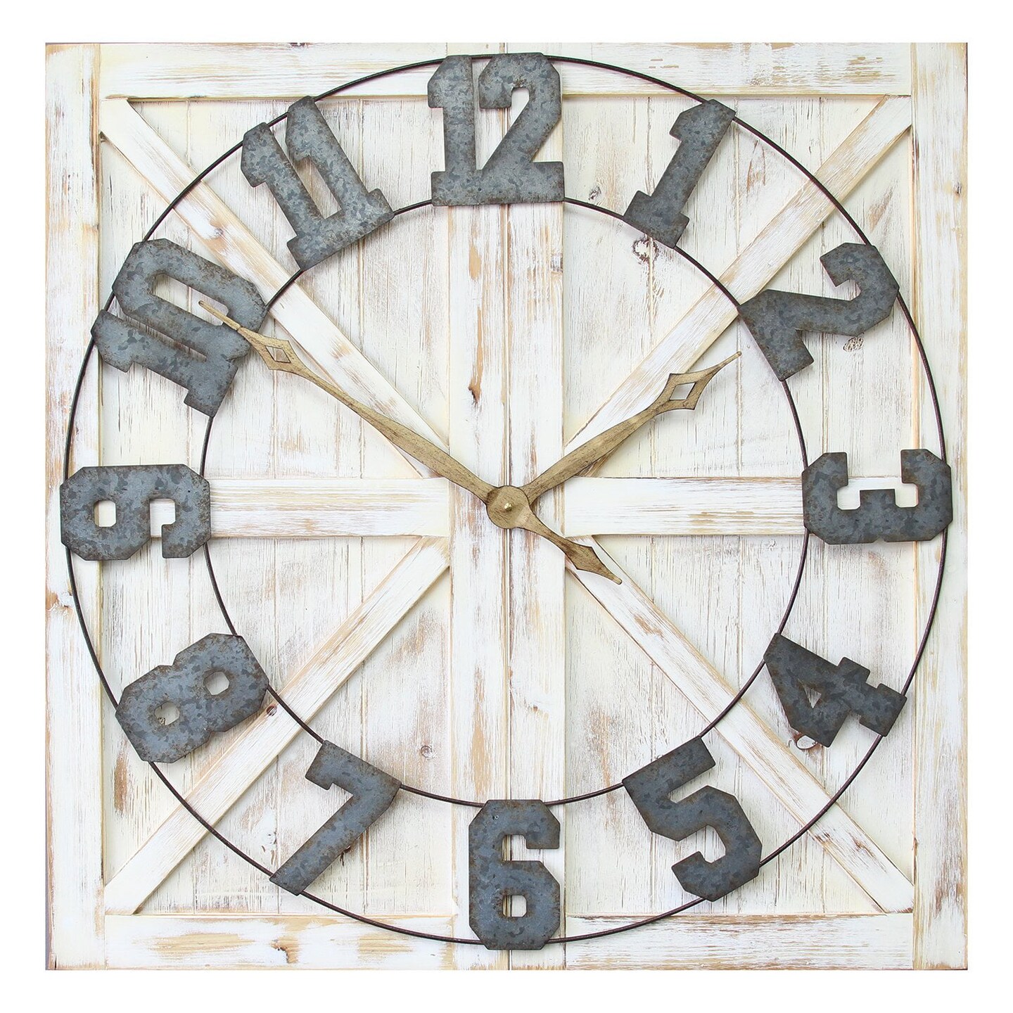 Stratton Home Decor Rustic Farmhouse 31&#x22; Square Distressed White Indoor Analog Wall Clock
