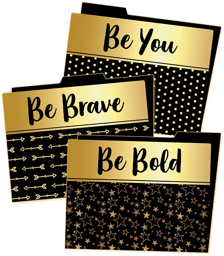 Carson Dellosa 6-Pack Positive Affirmation File Folders, Black and Gold Paper Organizers With Pockets for Filing Cabinet, Classroom Organization, Desk Accessories, Teacher Must Haves, Office Supplies