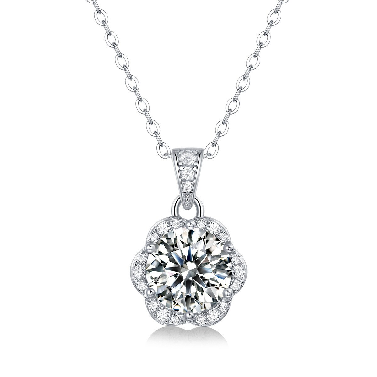 Moissanite Flower Ball Pendant: 925 Silver Necklace with Collarbone Chain Design