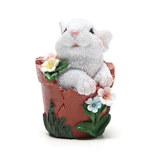 2 Pieces Easter Bunny Decorations Spring Home Decor Bunny Figurines(Spring Flower jar White Rabbit)