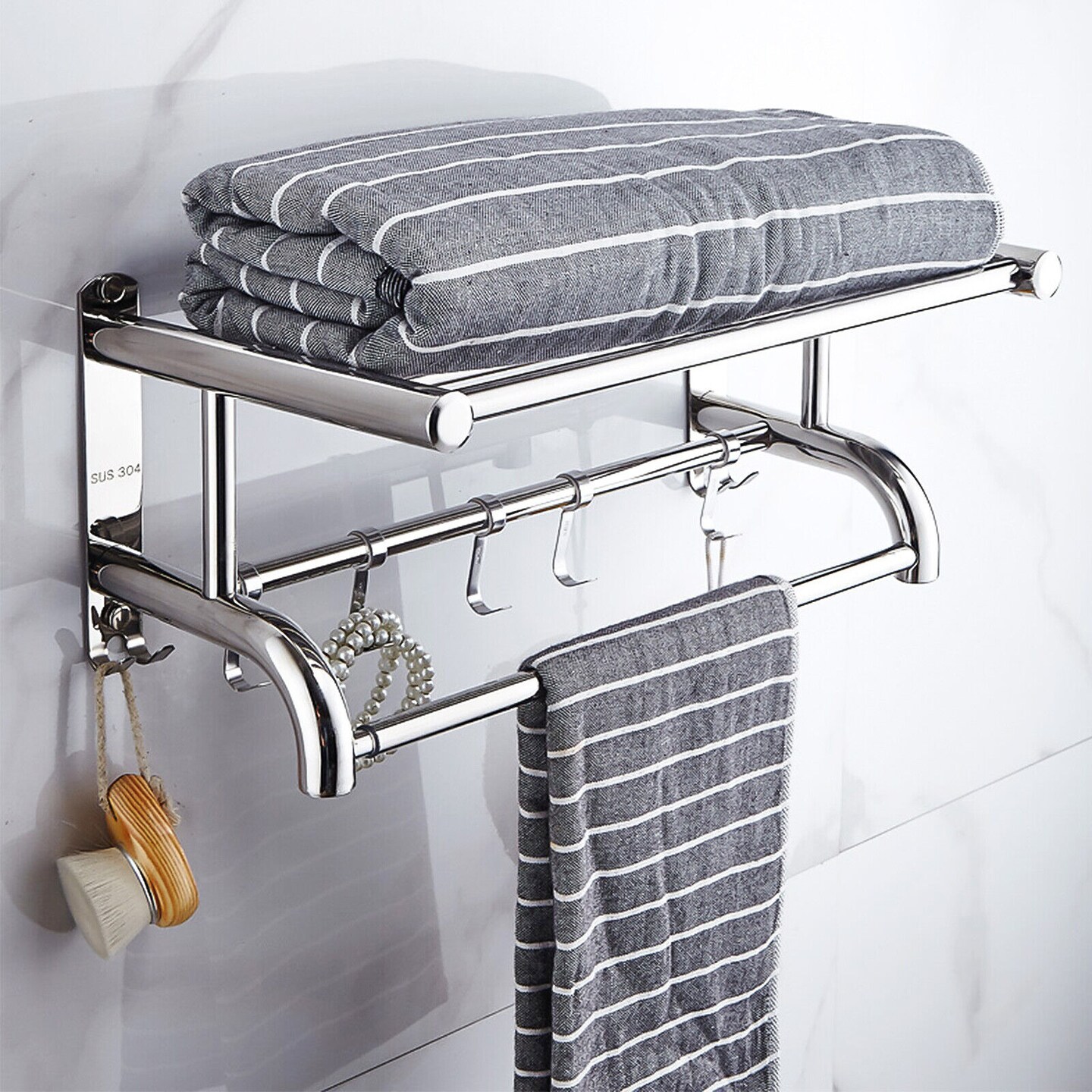 Kitcheniva 2-Tier Wall Mounted Bathroom Towel Rack Shelf