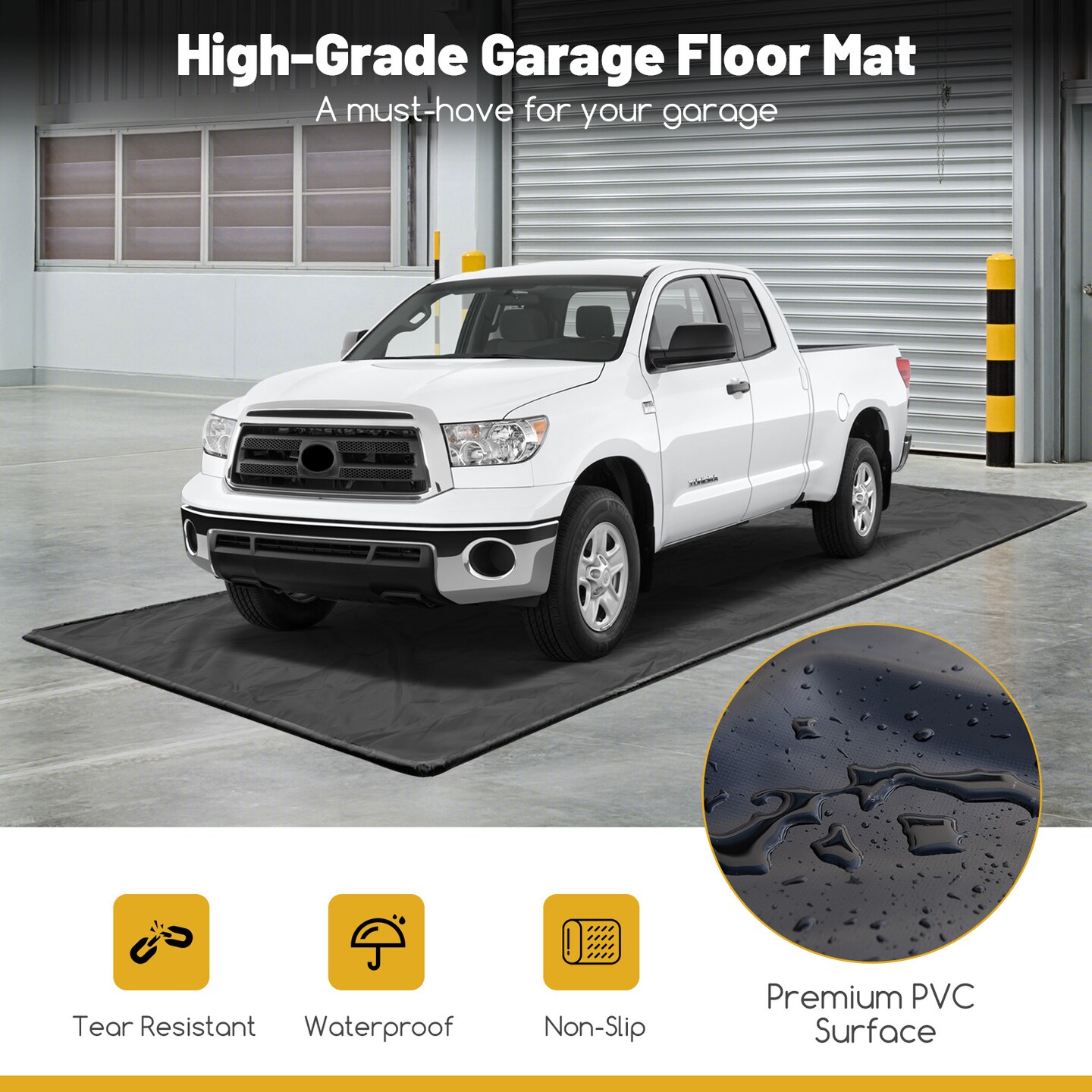 Costway Garage Floor Mat Non-Slip Containment Mat for Waterproof Protection Black Middle/Large