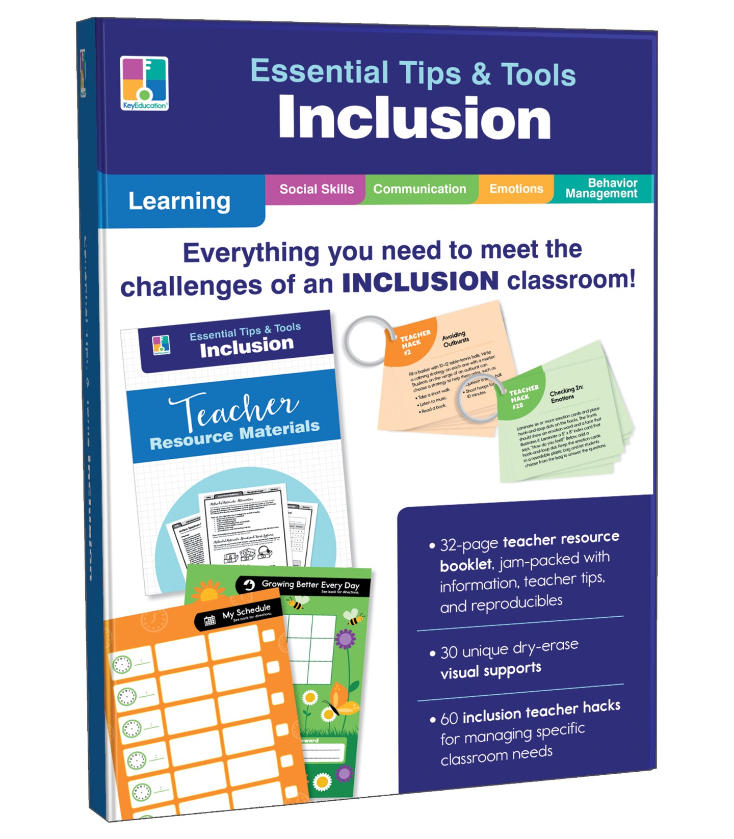 Carson Dellosa Essential Tips &#x26; Tools: Inclusion Classroom Resources, Flash Cards, Classroom Tips, and Resource Guide Book, For Special Learners of All Grade Levels, PreK+ (91 pc) Classroom Kit