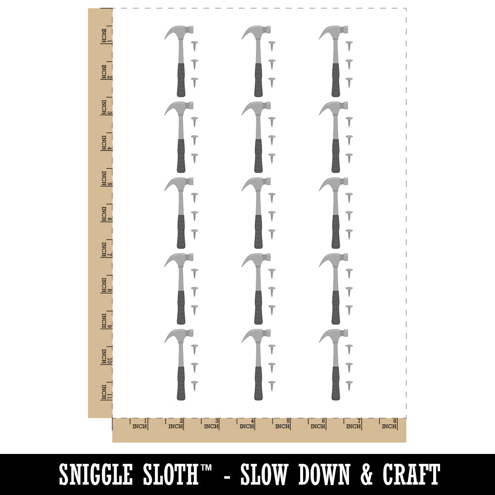 Hammer and Nail Construction Temporary Tattoo Water Resistant Fake Body Art Set Collection (1 Sheet)