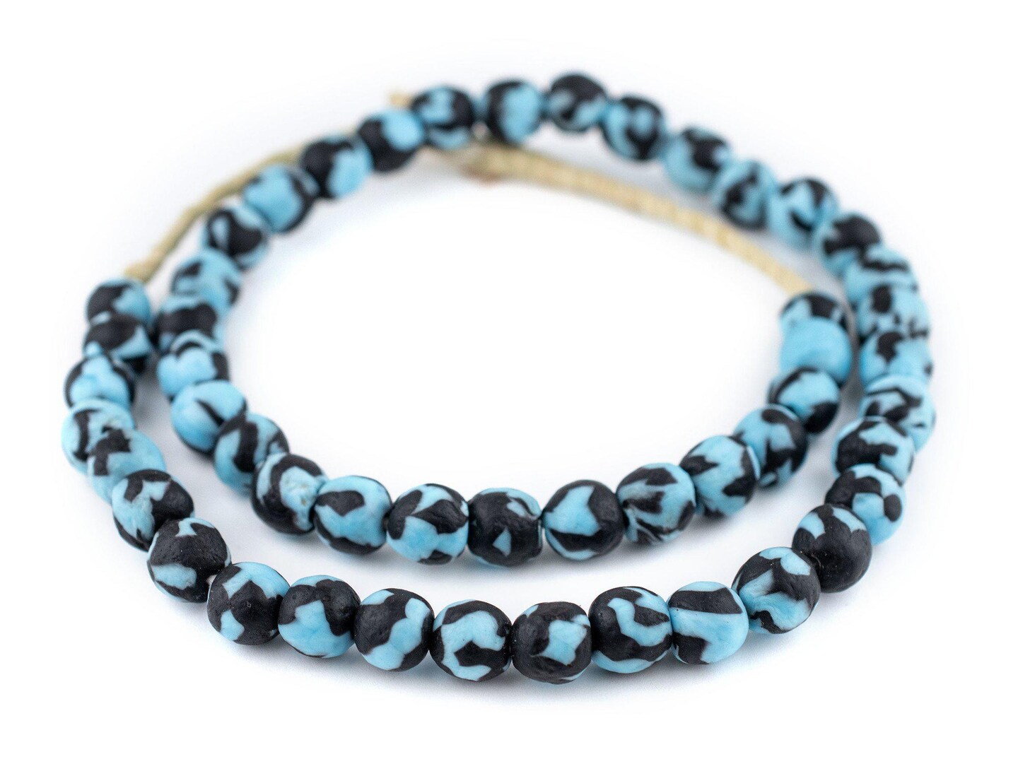 TheBeadChest Black &#x26; Blue Fused Recycled Glass Beads 11mm Ghana African Multicolor Round Large Hole 25 Inch Strand Handmade Fair Trade
