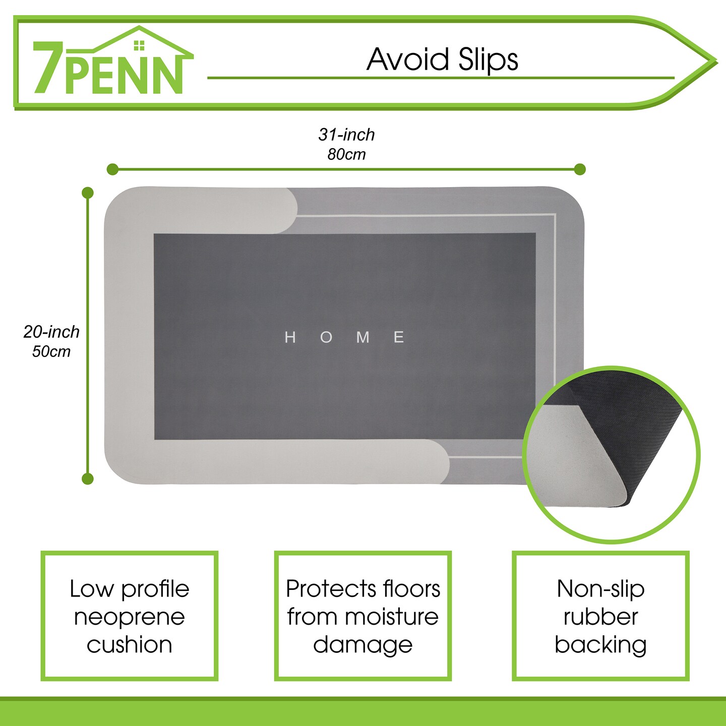 7Penn Non Slip Bathroom Mat - Quick Drying Bathroom Shower Rug - 20 x 31 Inch