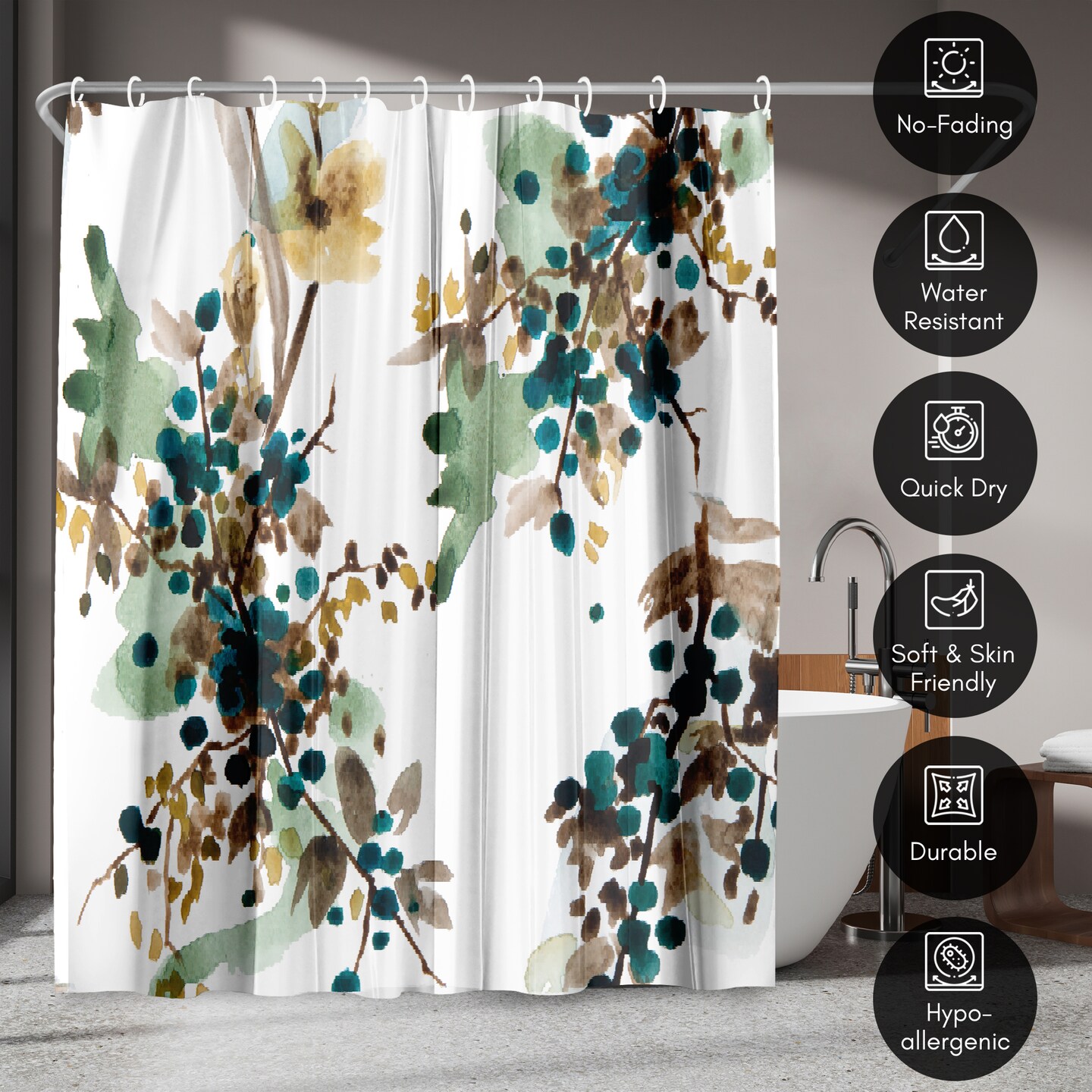 Americanflat 71&#x22; x 74&#x22; Shower Curtain, Watercolor Blueberry by New York Botanical Garden