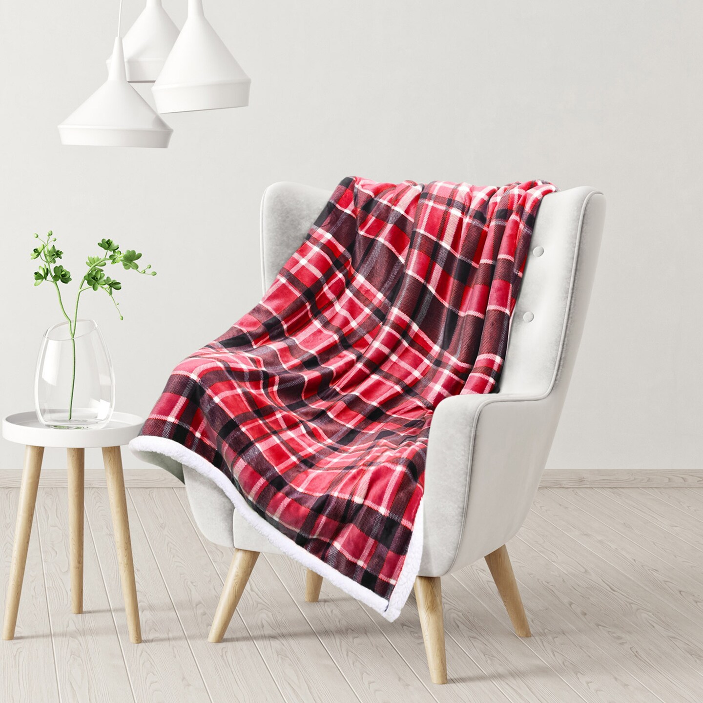 Plaid Flannel Sherpa Throw Blanket - Set of 2