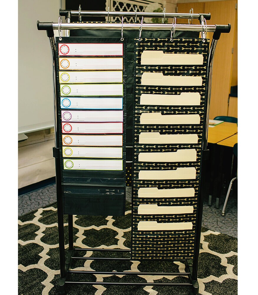 Carson Dellosa 14&#x22; x 47&#x22; Black with Gold Arrows File Folder Storage Pocket Chart for Classroom, Elementary Classroom Hanging File Folder Storage Organizer, Homeschool and Classroom Organization