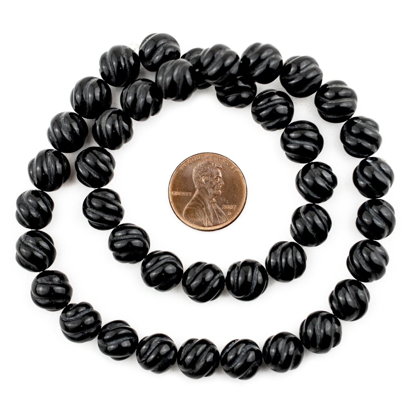 TheBeadChest Carved Swirl Round Onyx Beads (10mm)