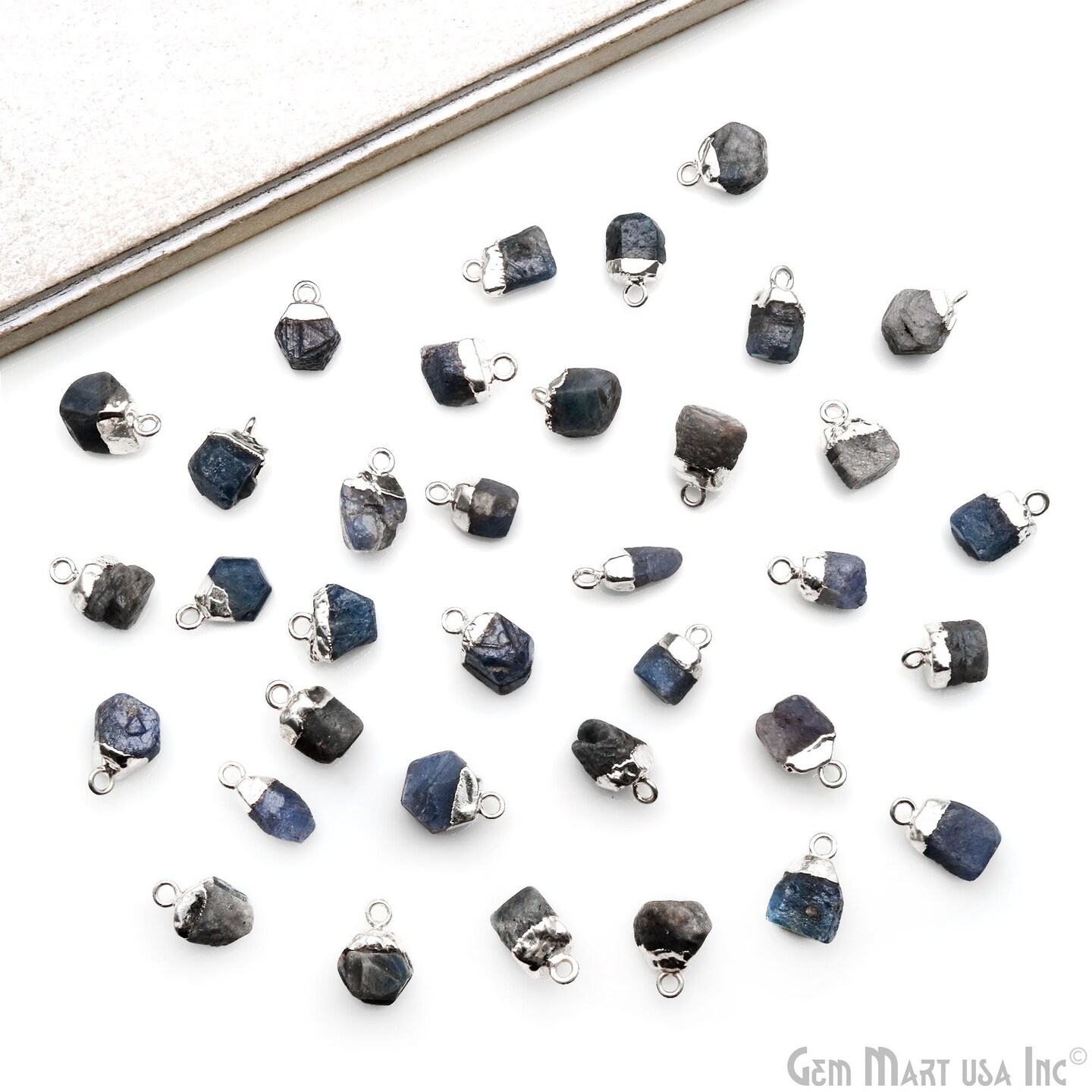 Rough Gemstone Pendant, Birthstone Raw Pendant, Silver Electroplated Connector Charms, 11X6mm (Approx), 1 pc, GemMartUSA (50469)