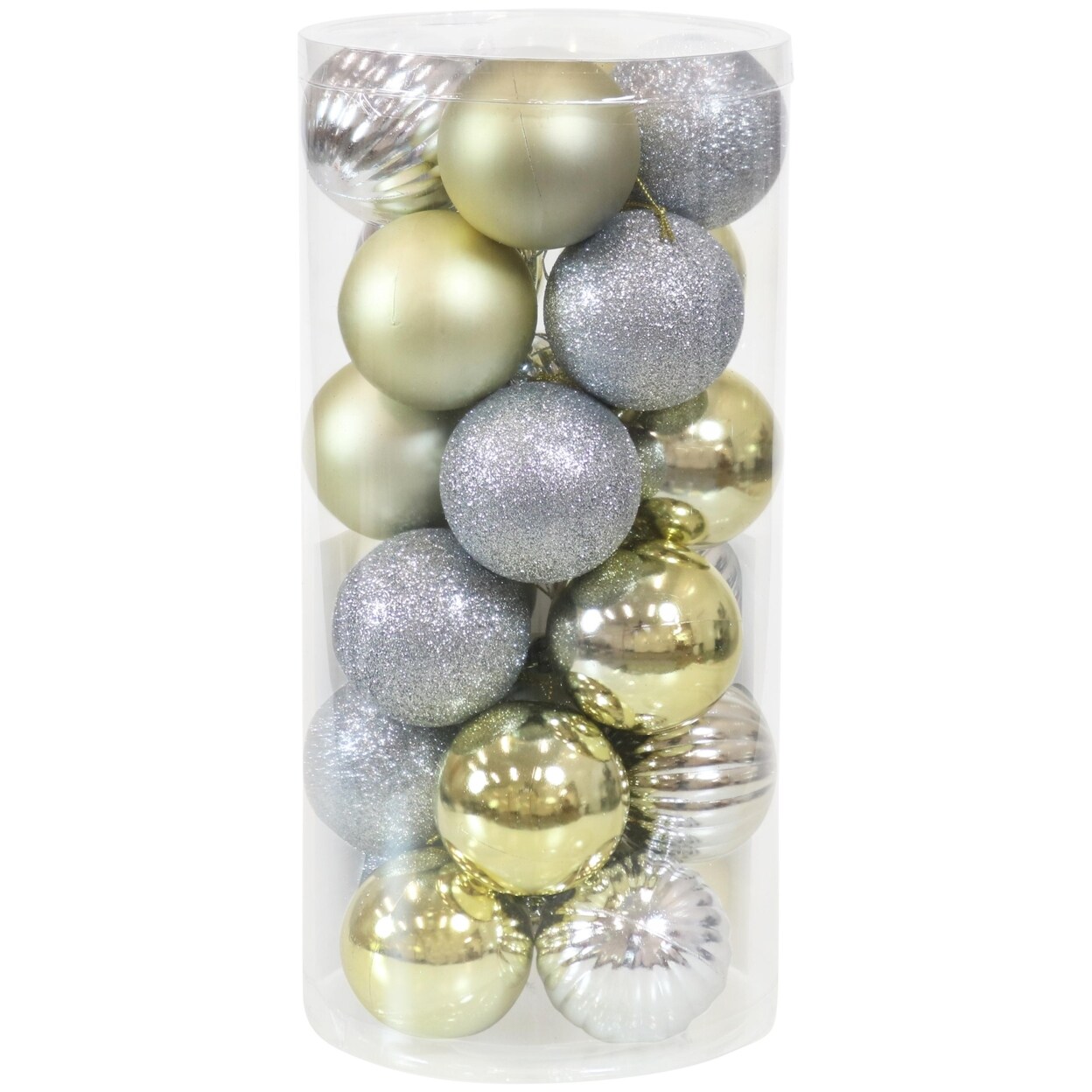 Sunnydaze   Merry Medley 24-Piece Plastic Ornament Set - 60 mm - Gold/Silver