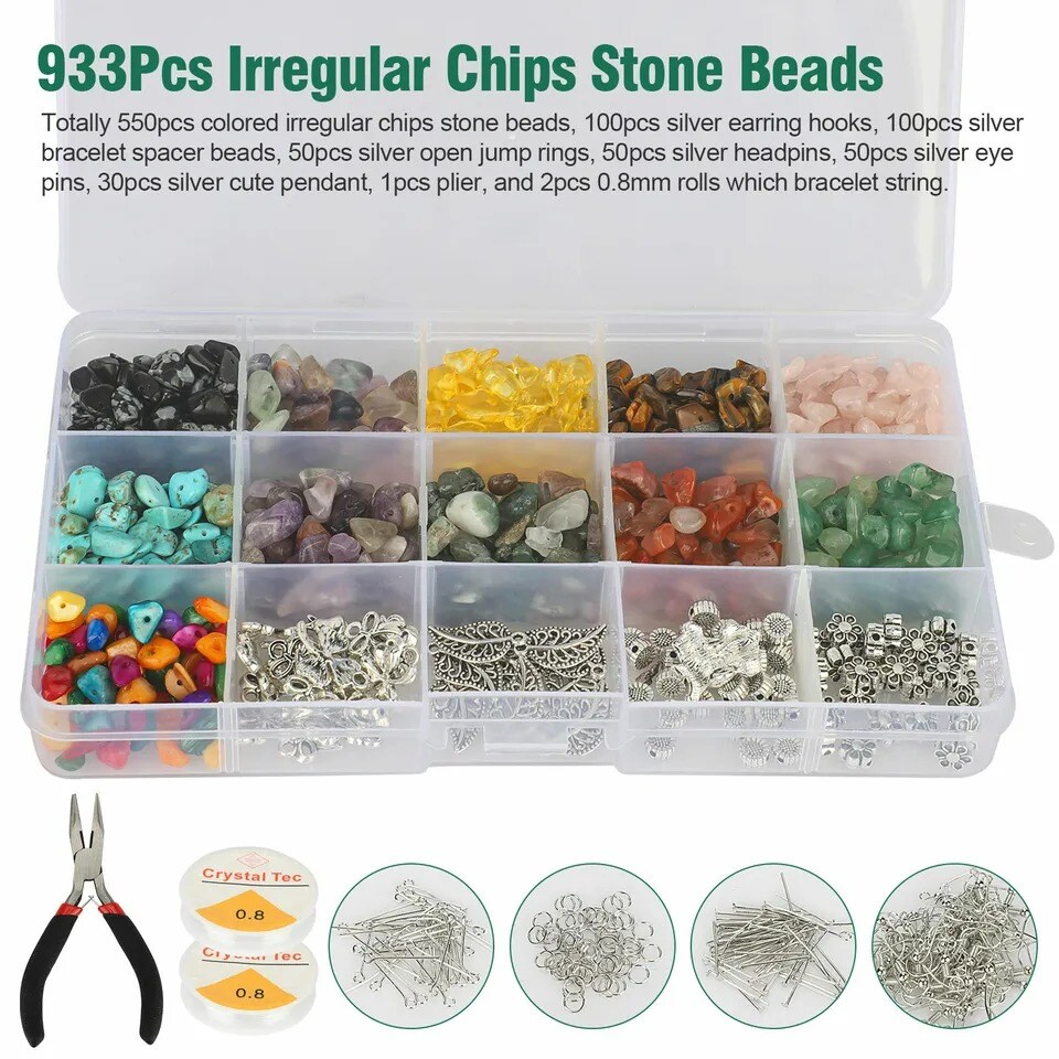 933PCS Chips Stone Beads Natural Gemstone Beads DIY Jewelry Necklace Making Kit