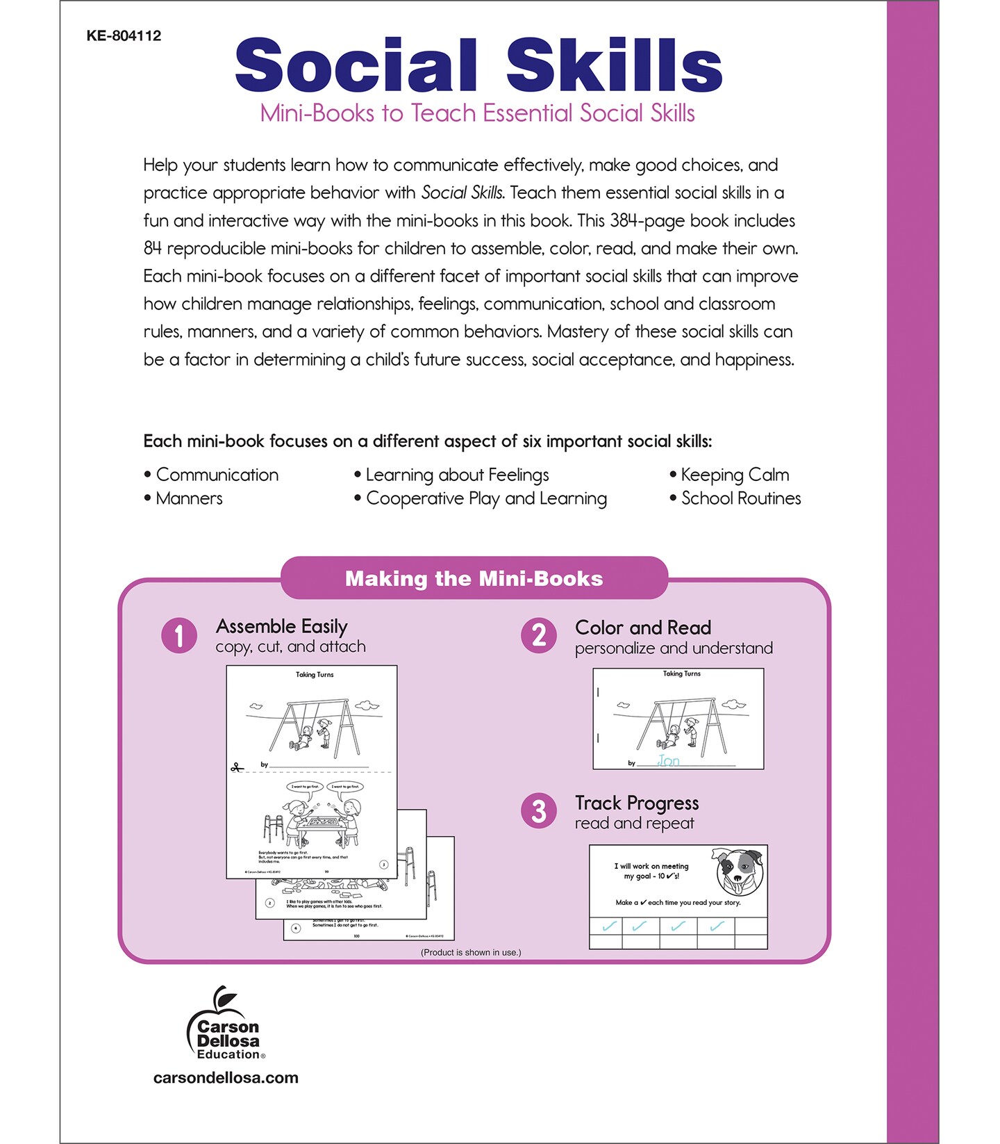 Key Education Social Skills Activities for Kids, Mini Reproducible Books Covering Communication, Calming Strategies,Manners, Emotions, and More Social Emotional Learning Activities