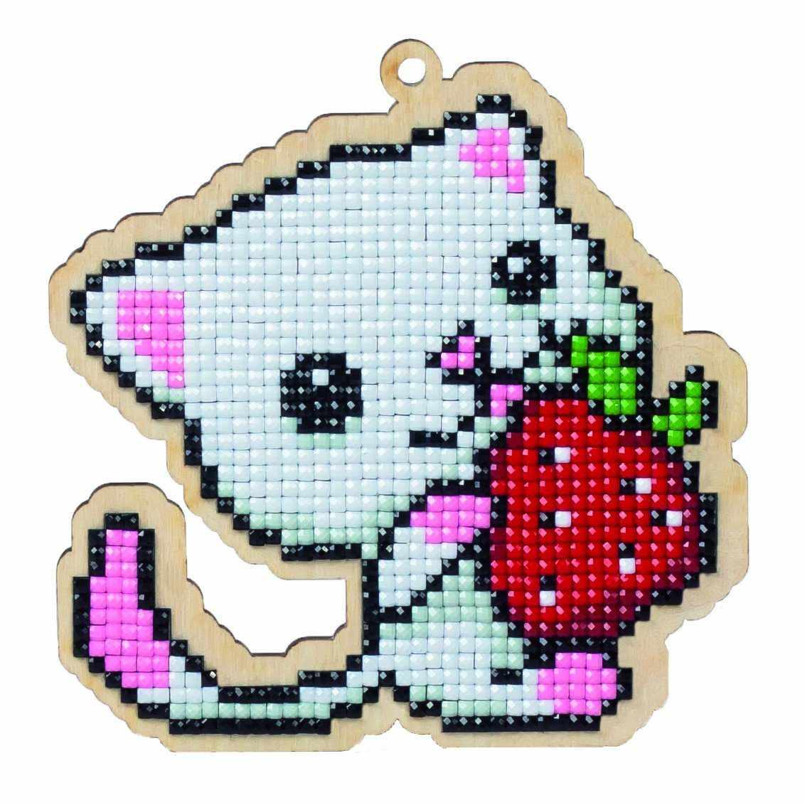 Kitten with Strawberry CSW125 Diamond Painting on Plywood Kit