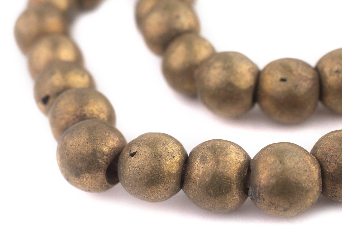 TheBeadChest Nigerian Brass Globe Beads 14mm African Round Large Hole 24 Inch Strand Handmade