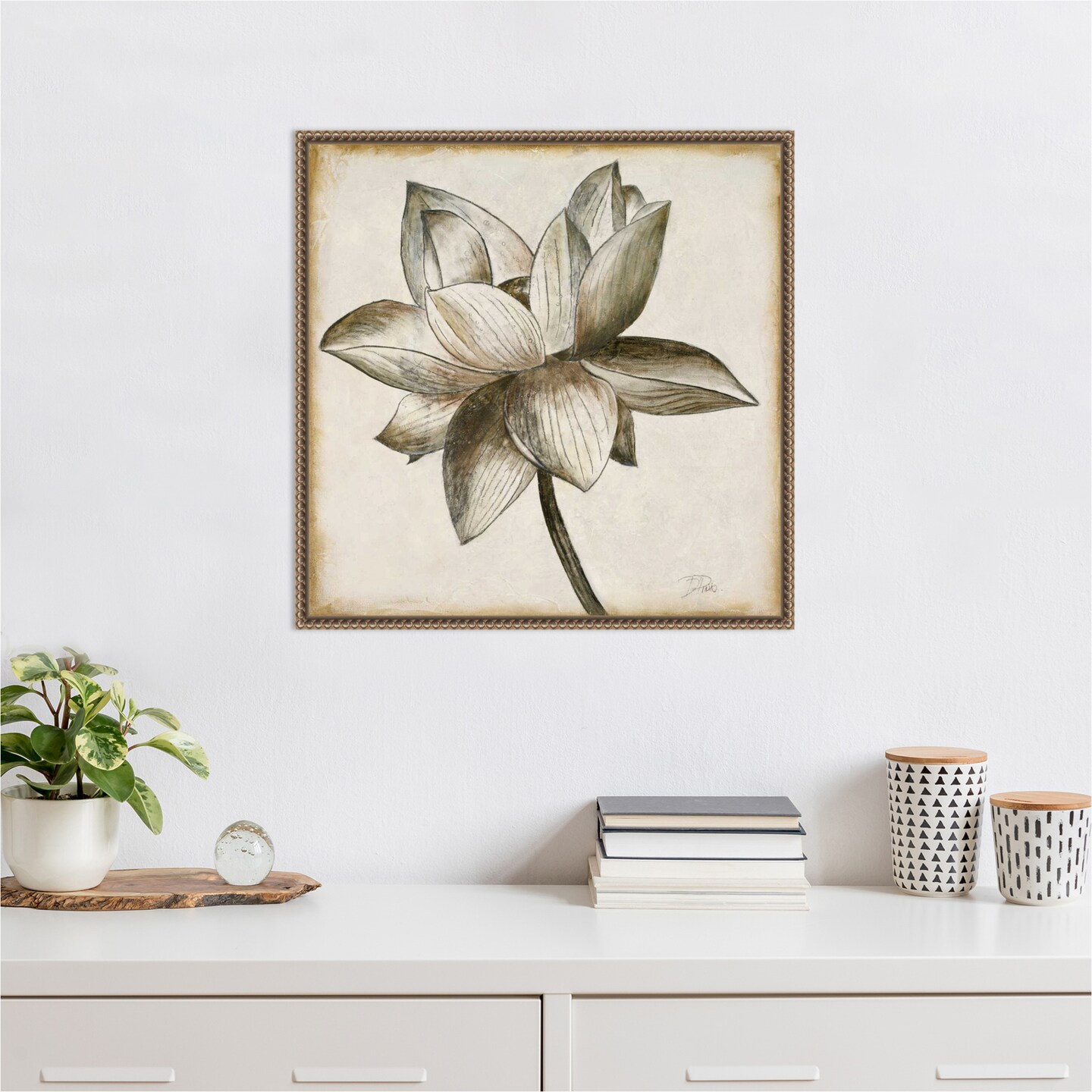 Sepia Lotus I by Patricia Pinto Framed Canvas Wall Art