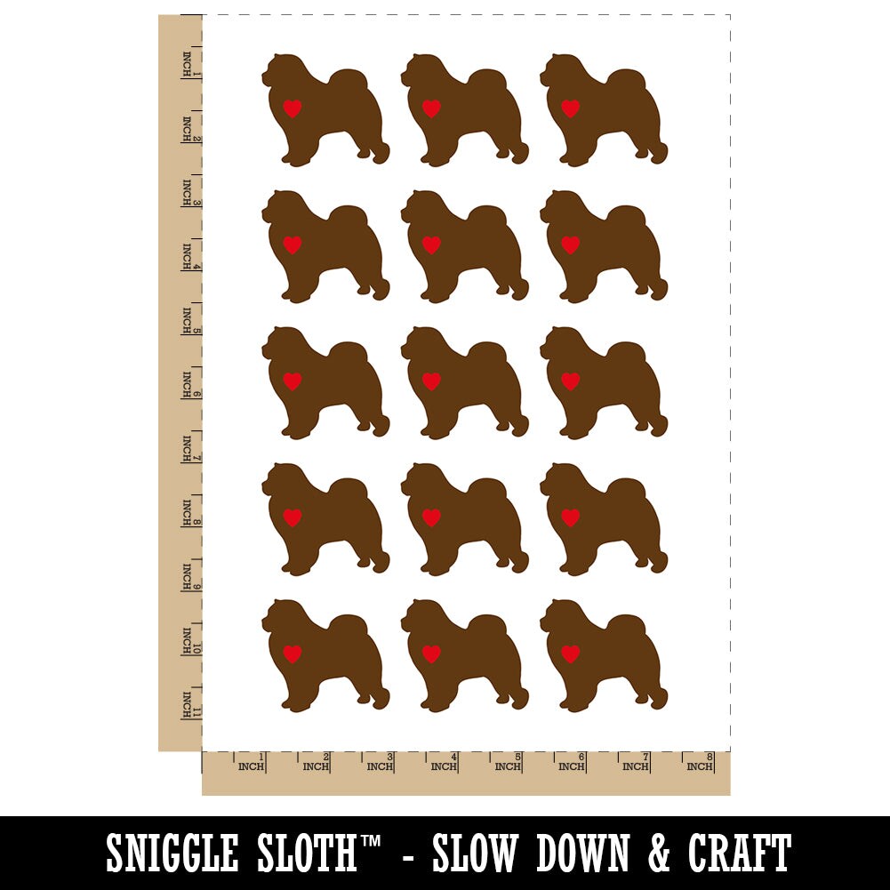 Chow Chow Dog with Heart Temporary Tattoo Water Resistant Fake Body Art Set Collection (1 Sheet)