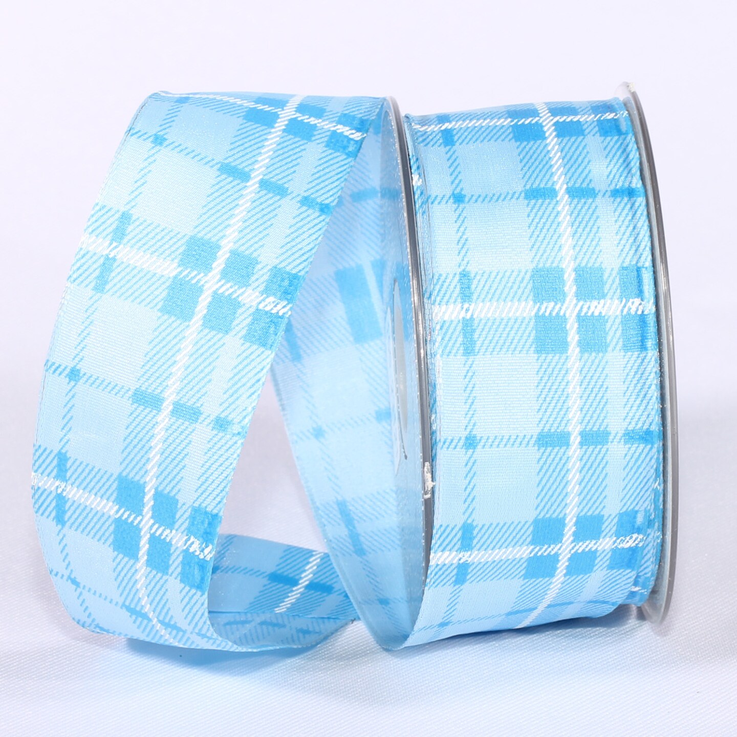 The Ribbon People Blue and White Spring Plaid Wired Craft Ribbon 1.5&#x22; x 54 Yards