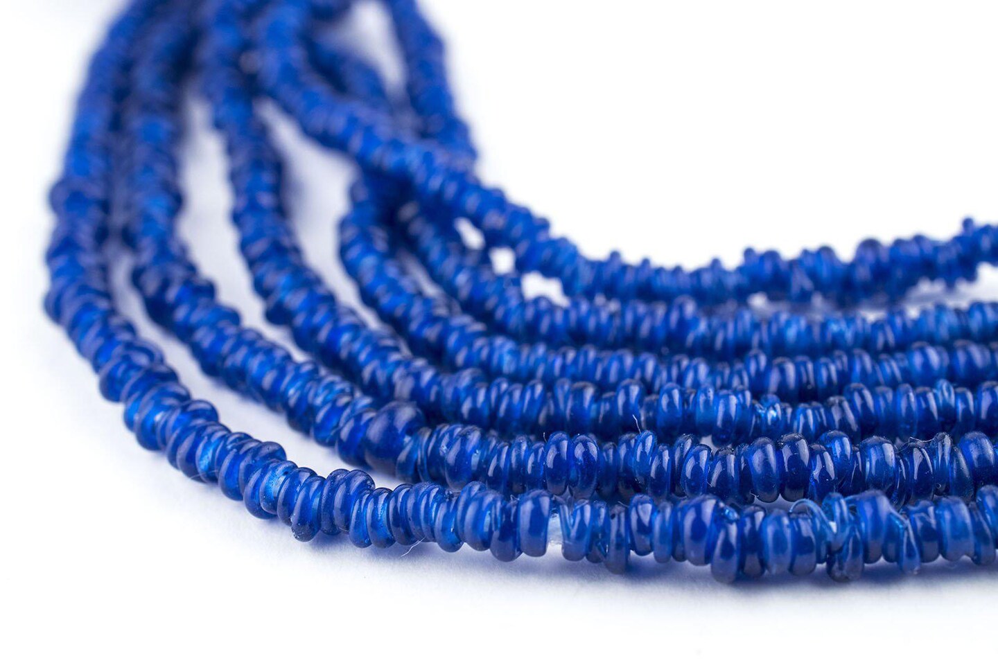 The Bead Chest Cobalt Blue 4mm Glass Heishi Beads - 23" Strand of Indonesian Java Spacer Beads for Crafts & Jewelry Making
