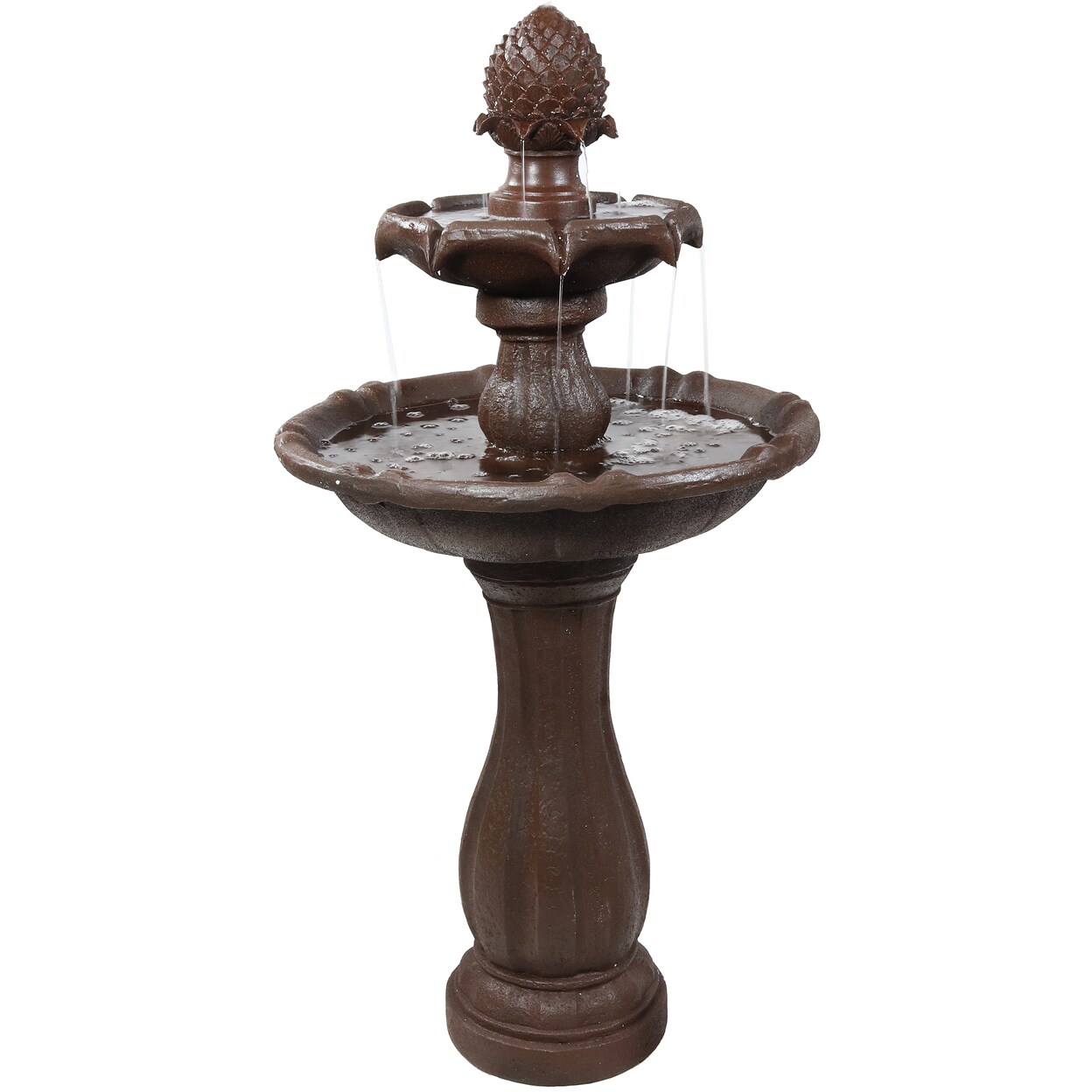 Sunnydaze Pineapple Outdoor 2-Tier Solar Fountain With Battery - Rust